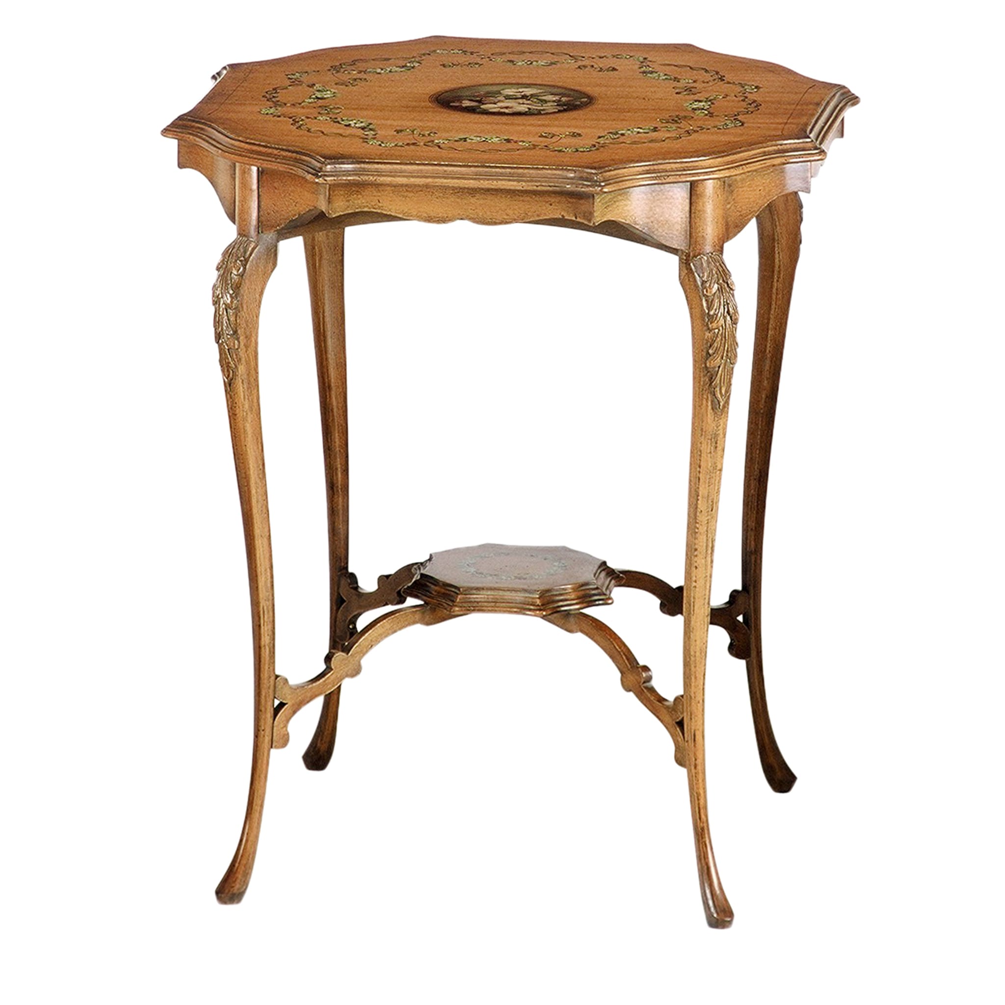 Tavolino in faggio dipinto a mano in stile Chippendale - Vista principale