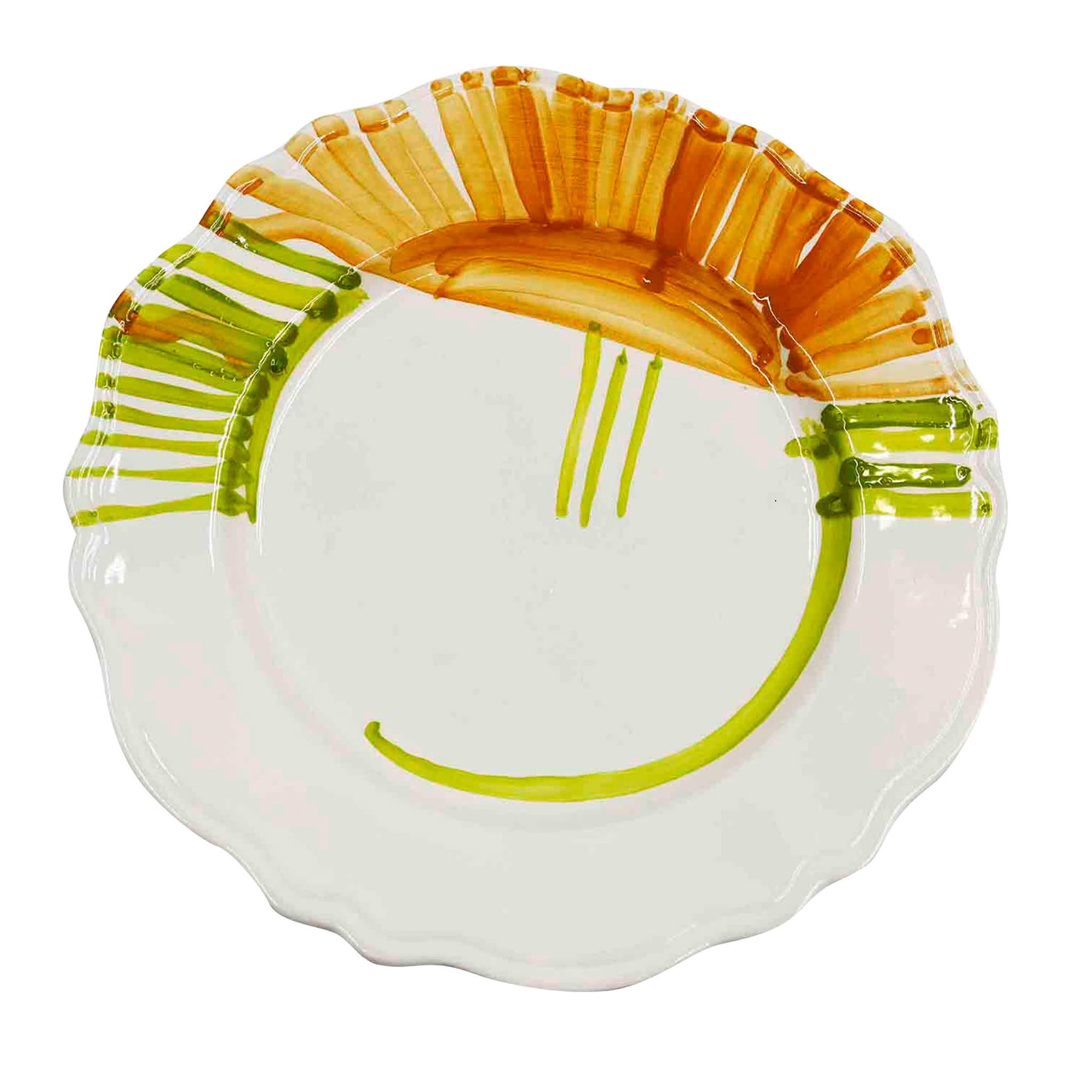 Set of 2 Mustard & Green Brushstrokes Dinner Plates - Main view