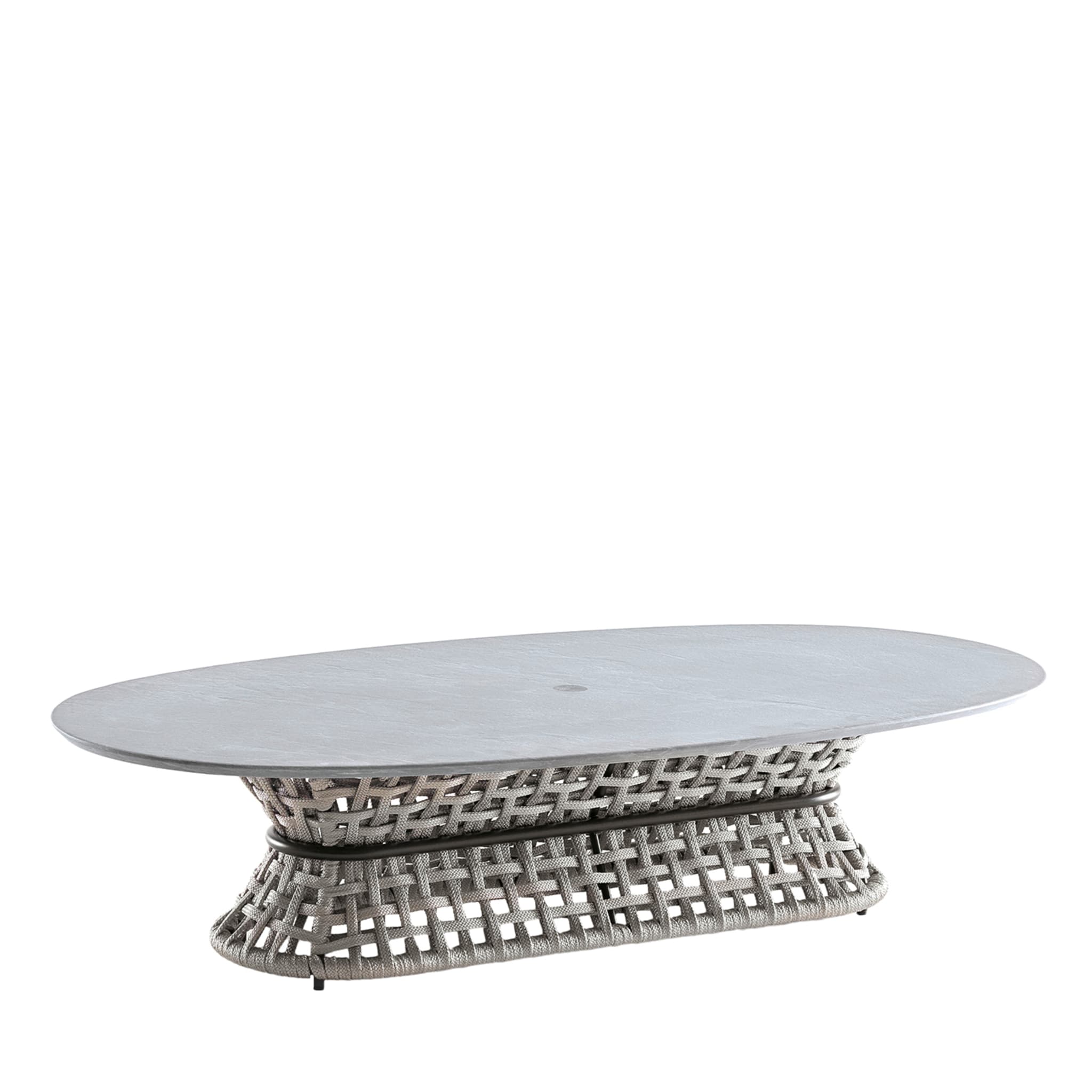 Table à cocktail ovale grise pour l'extérieur avec plateau en pierre - Vue principale