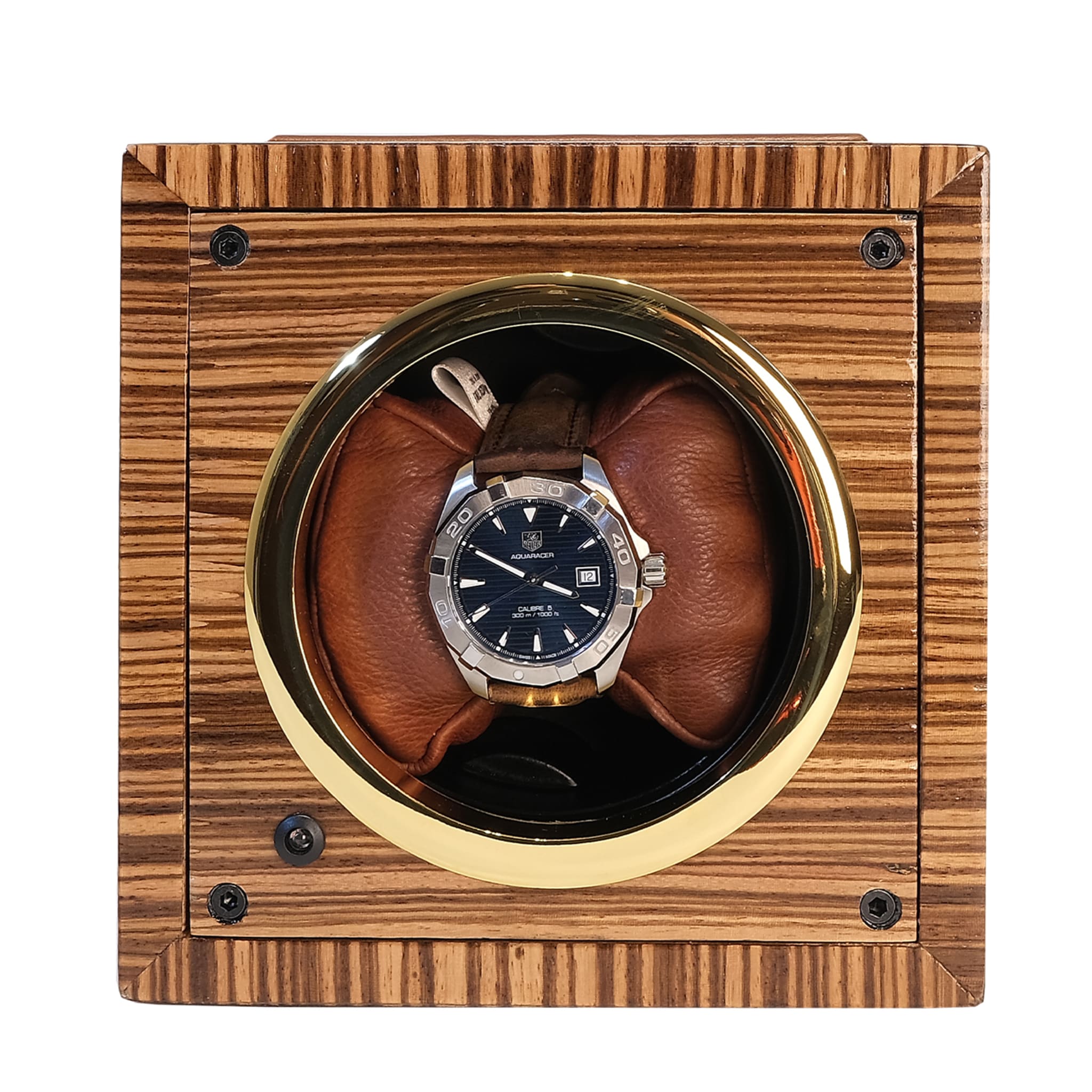 MT Mini Cilindro per orologi in zebrano e pelle marrone - Vista alternativa 1