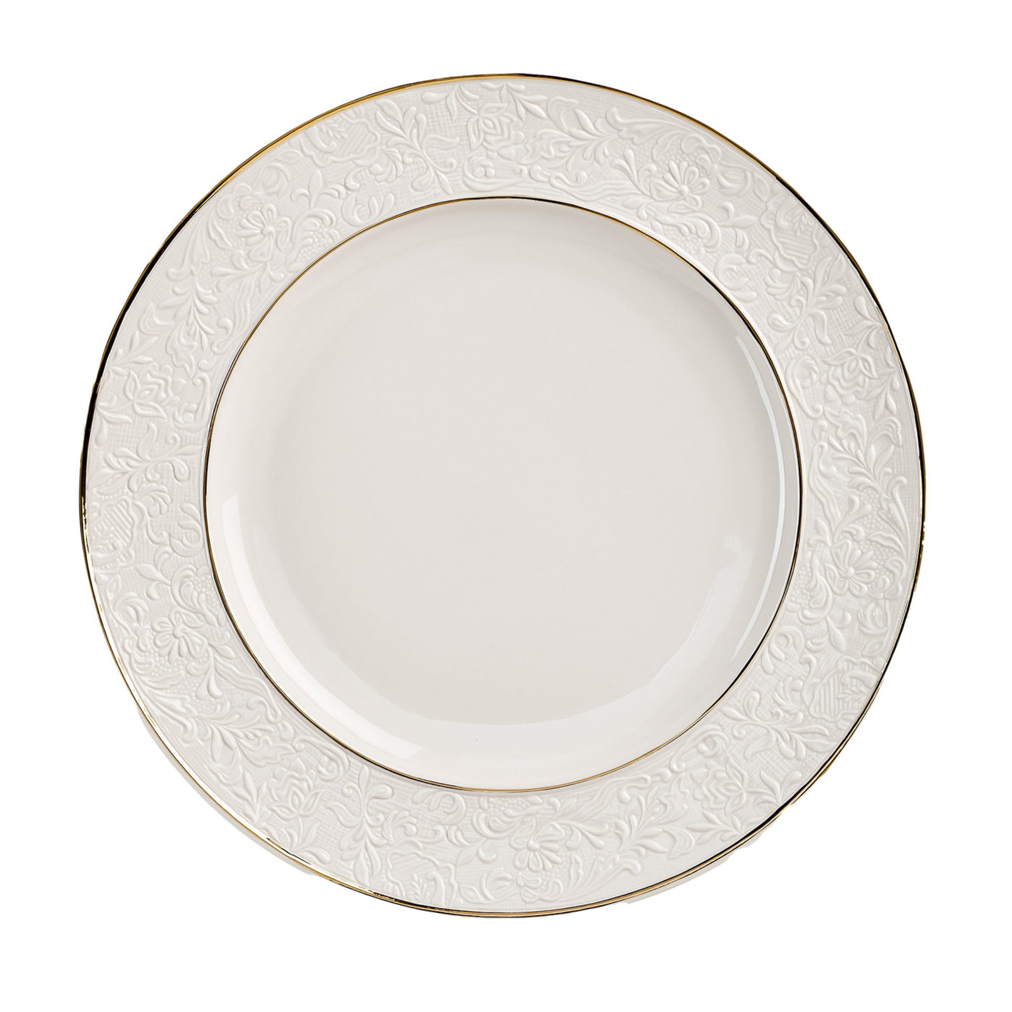 Damasco Set de 2 grandes assiettes à dîner blanches et dorées - Vue principale