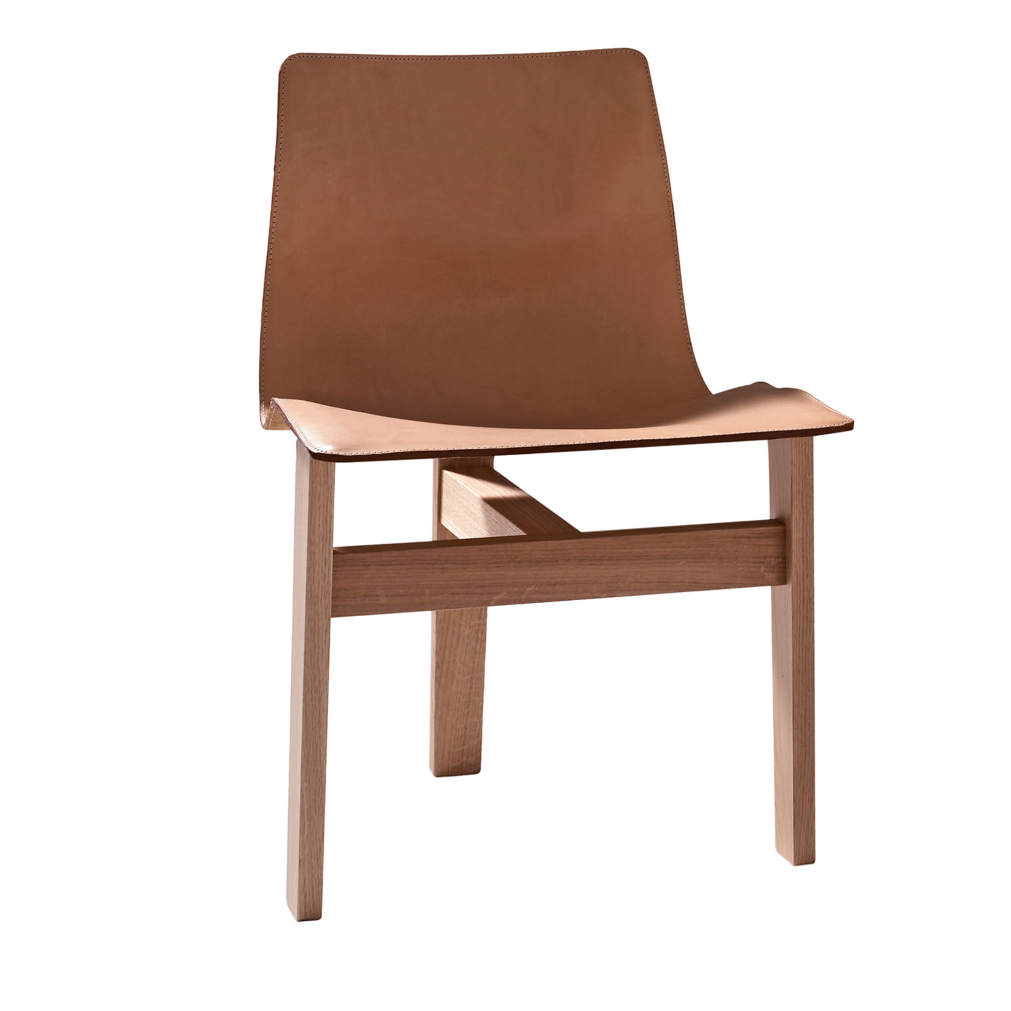 Tre Durmast Natural Leather Chair by Angelo Mangiarotti - Main view