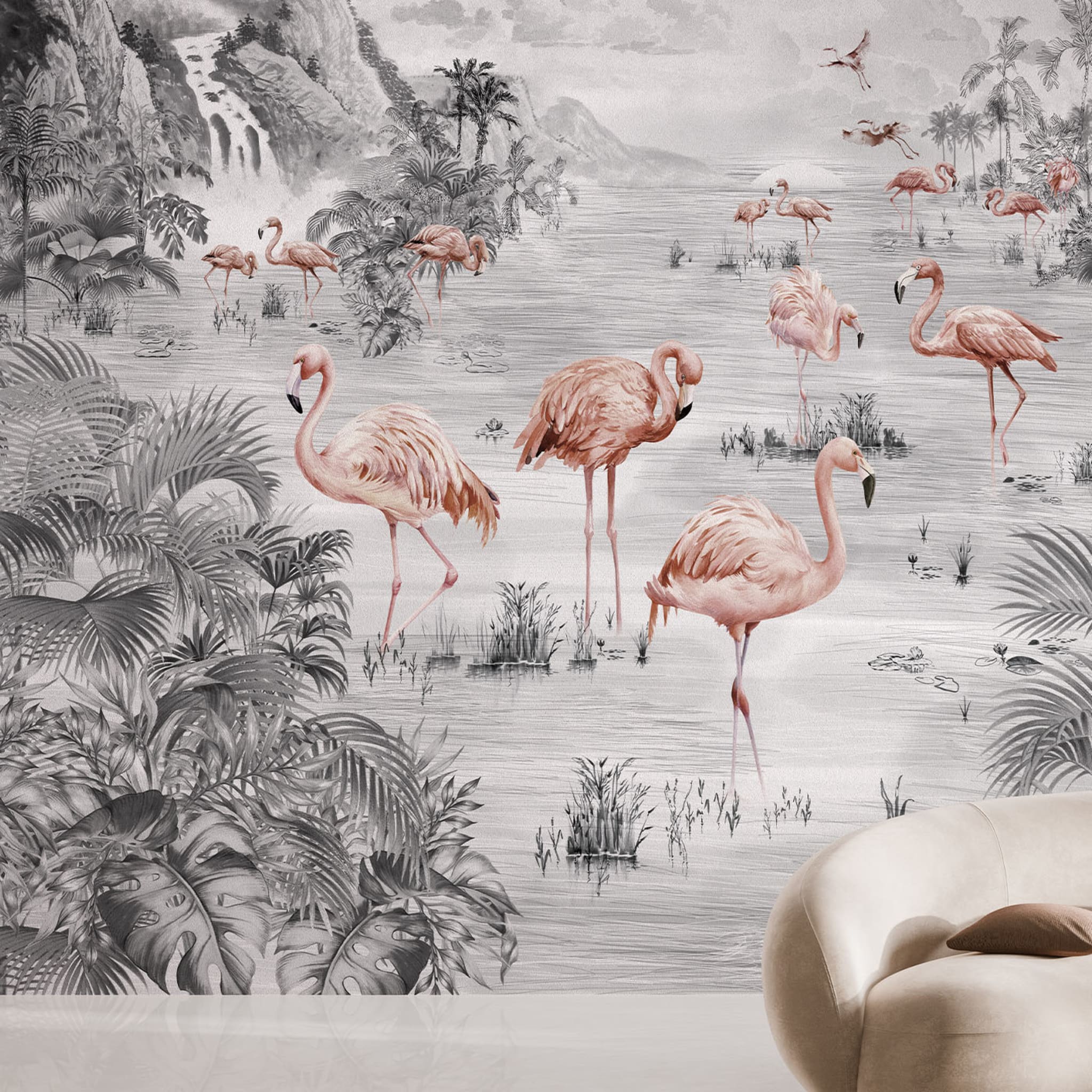 Flamingos Pink Handcrafted Textured Wallpaper - Alternative view 2