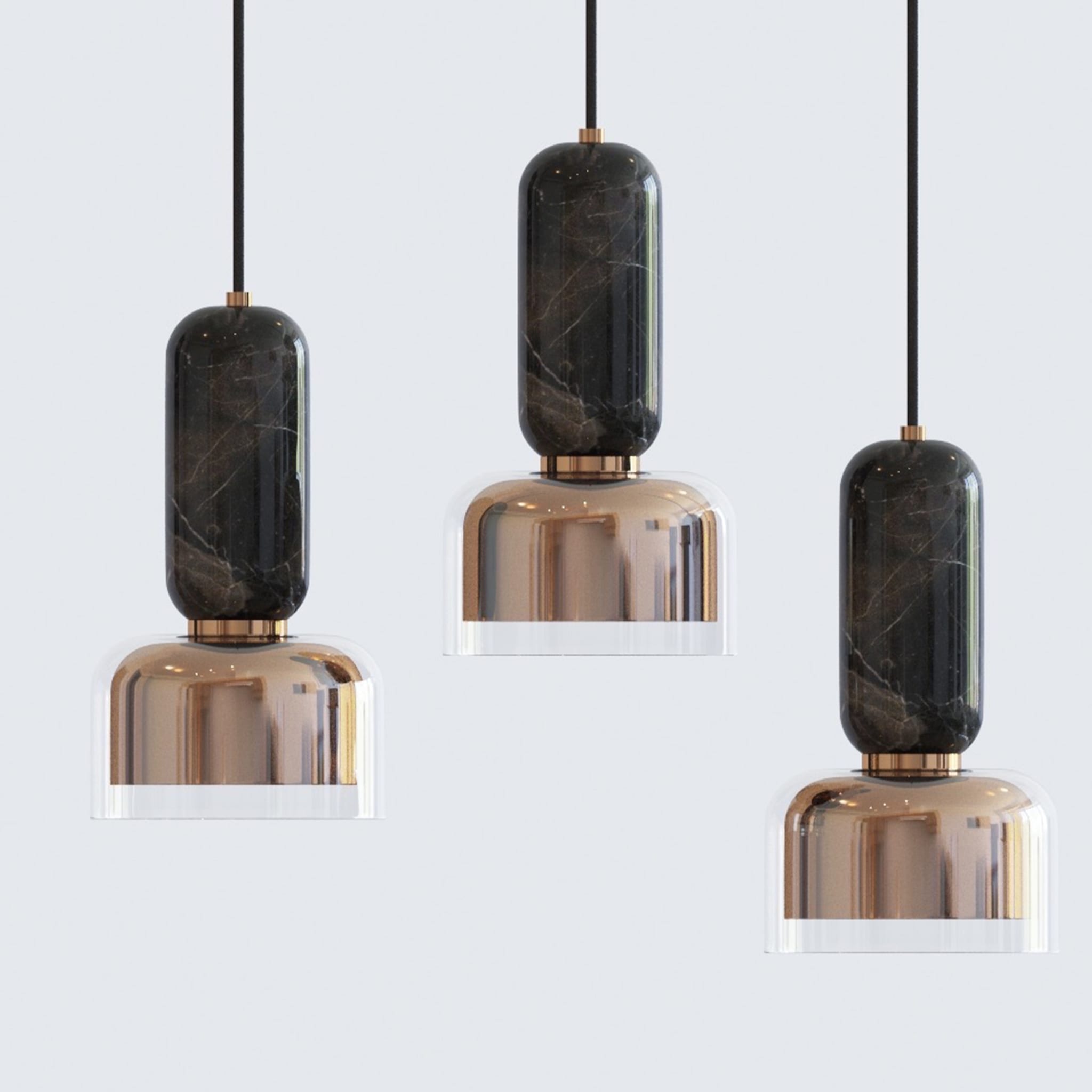 "Andromeda" Pendant Lamp in Black Marquinha Marble and Satin Brass - Alternative view 2