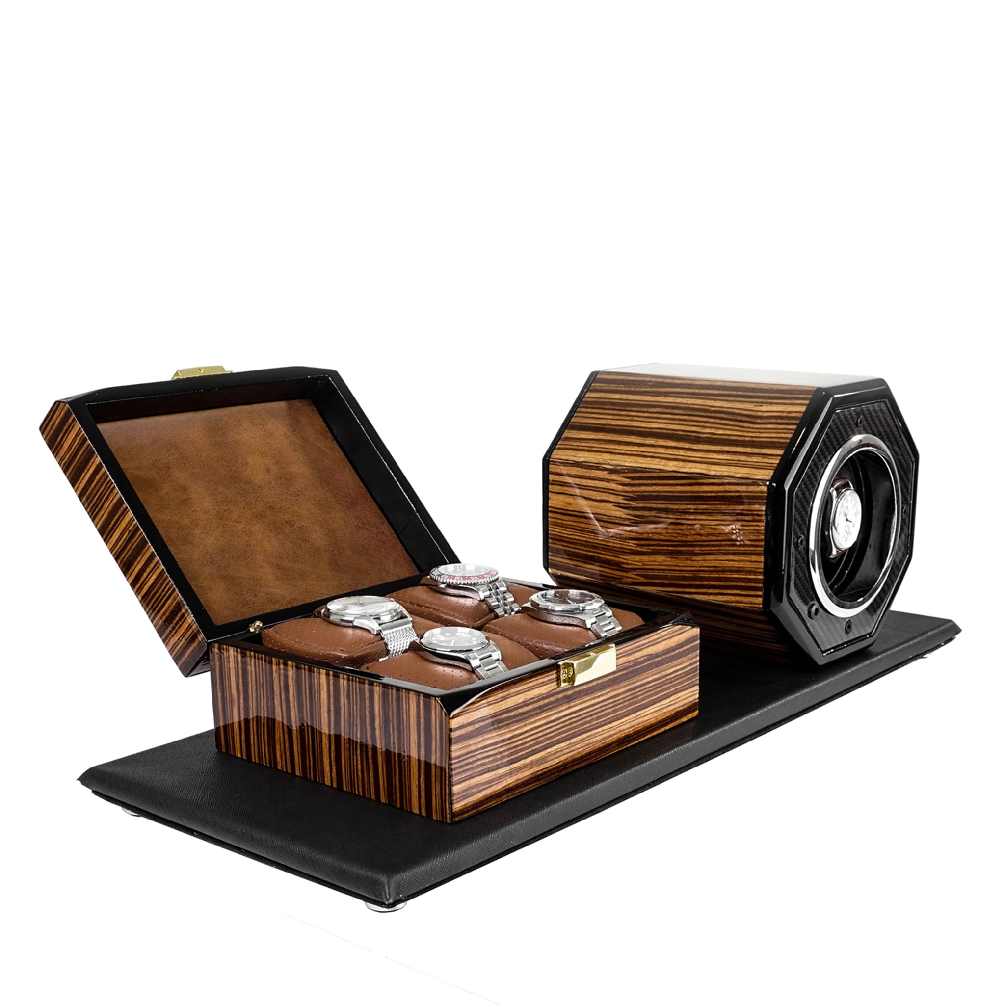 MT Caja de reloj de sobremesa de fibra de carbono real y madera de zebrano #3 - Vista alternativa 2