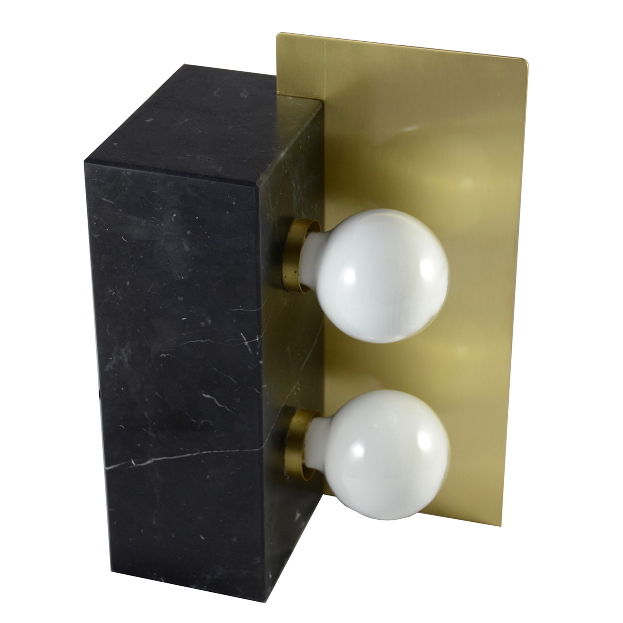"Cubus" Table Lamp in Satin Marquinha Marble and Satin Brass - Alternative view 2