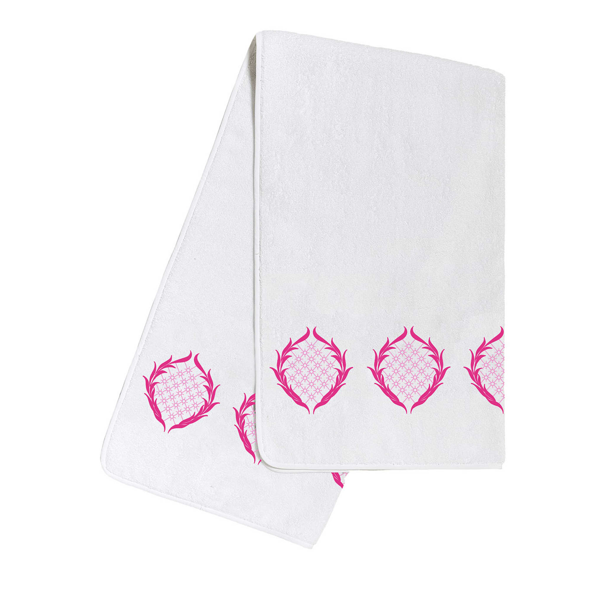 Ananas Embroidery White & Fuchsia Bath Towel - Main view