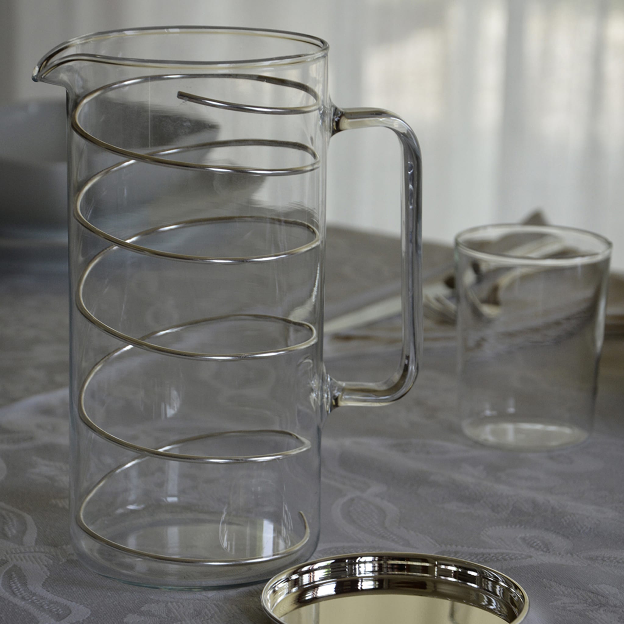 Clear Pitcher with Silvery Spiral and Lid - Alternative view 2