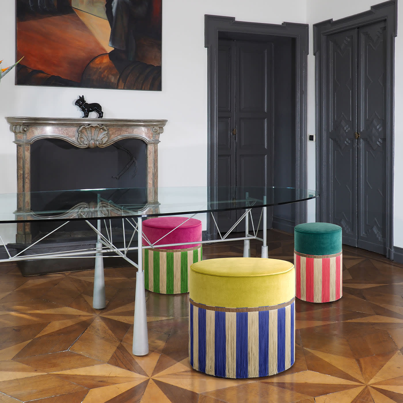 Couture Geometric Riga Large Yellow Purple Ottoman Lorenza