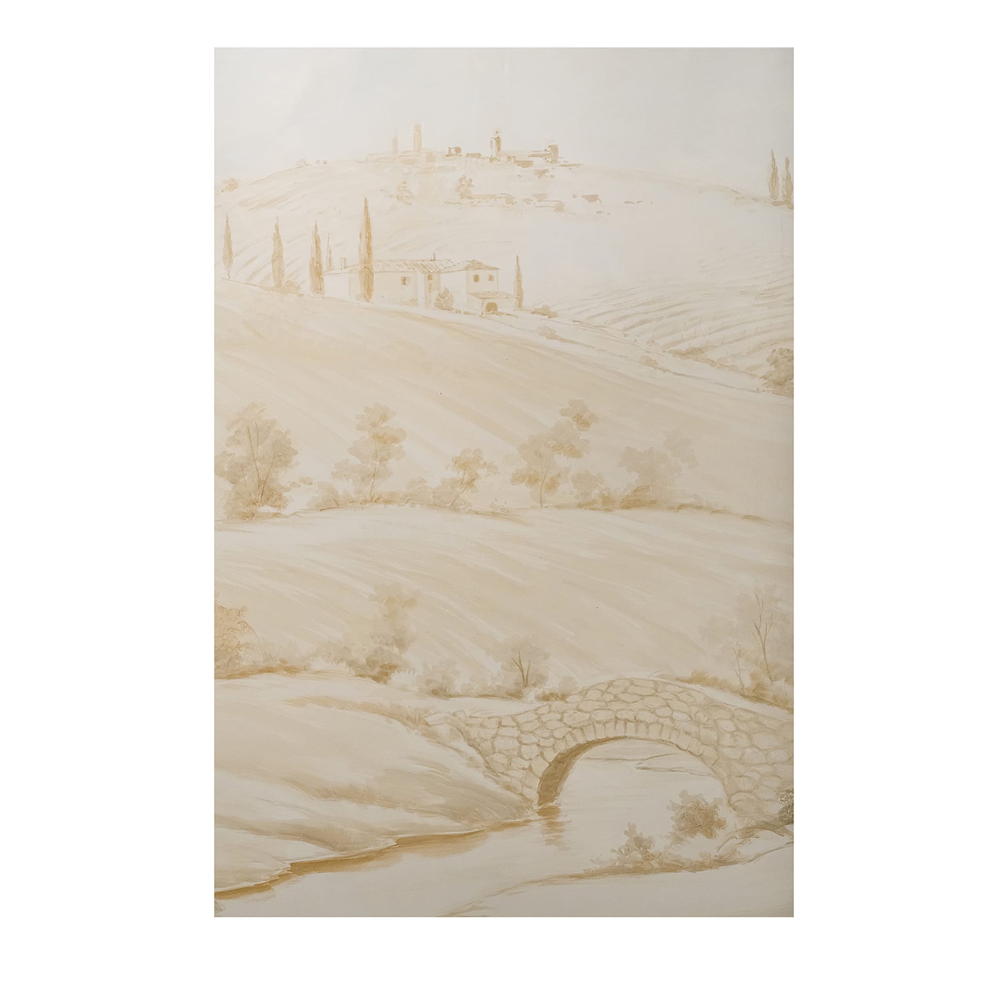 Monochromatic Countryside Hand-Painted Canvas Wallpaper  - Main view