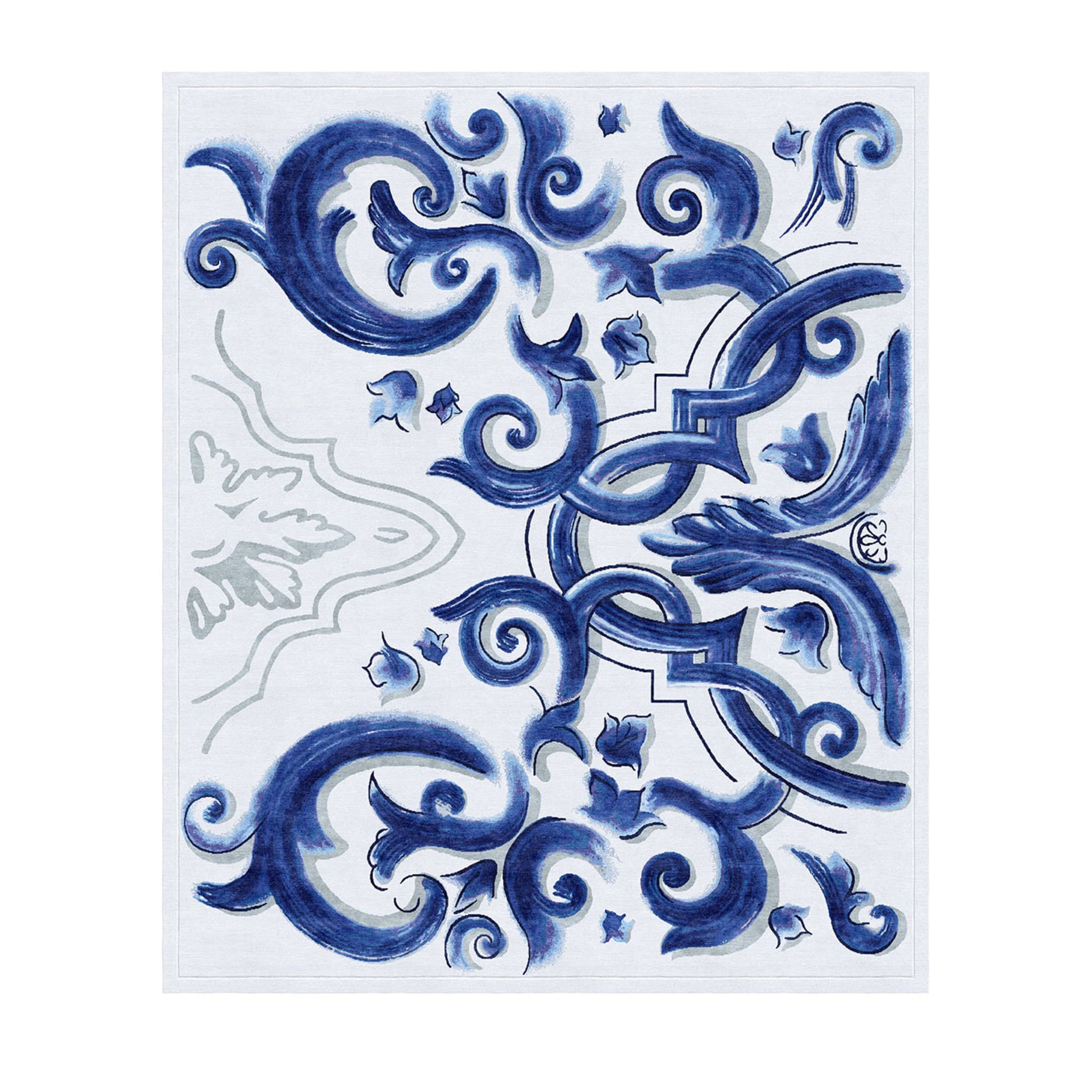 Tappeto rettangolare 120x180 cm in polipropilene bianco con rombi blu