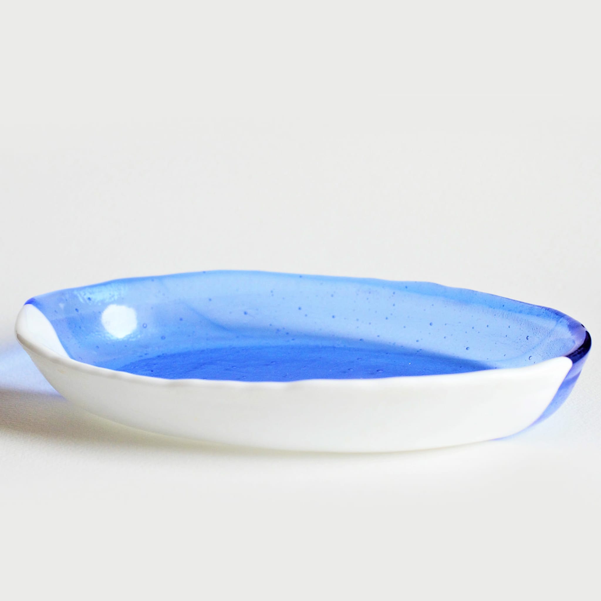 White and Blue Glass Serving Platter  - Alternative view 1