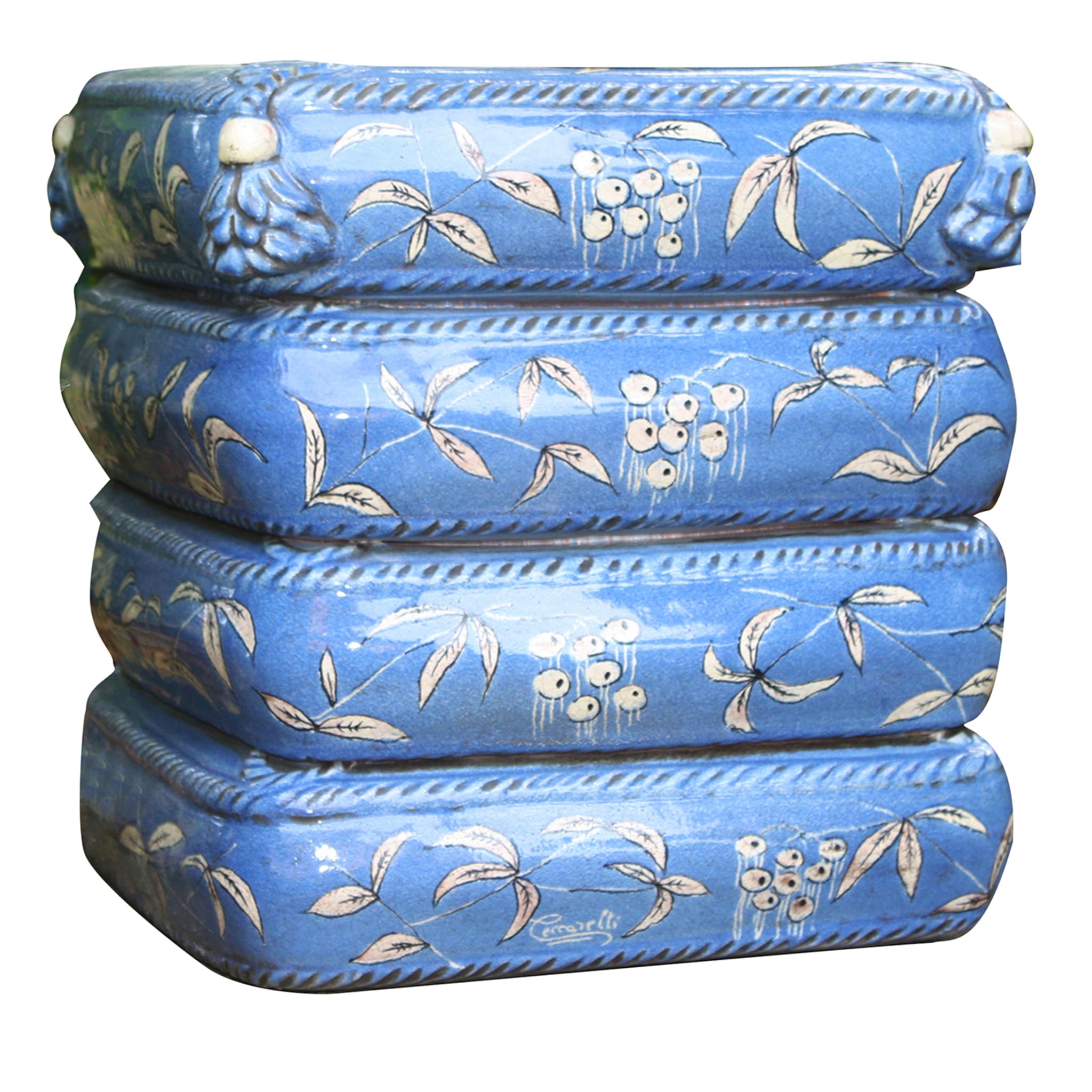 Pouf a 4 cuscini in ceramica blu - Vista principale