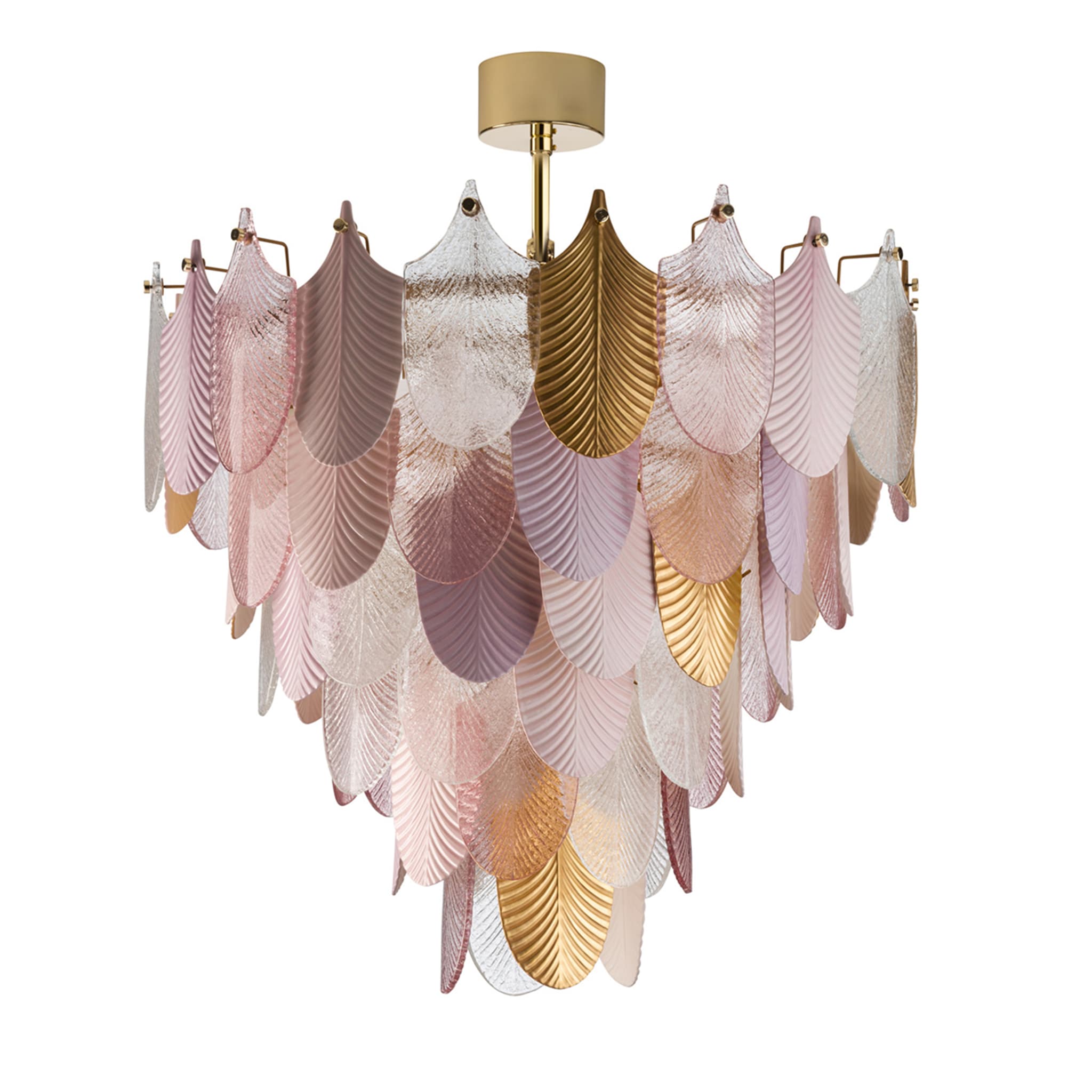 Peacock Medium Pink and Gold Chandelier - Main view