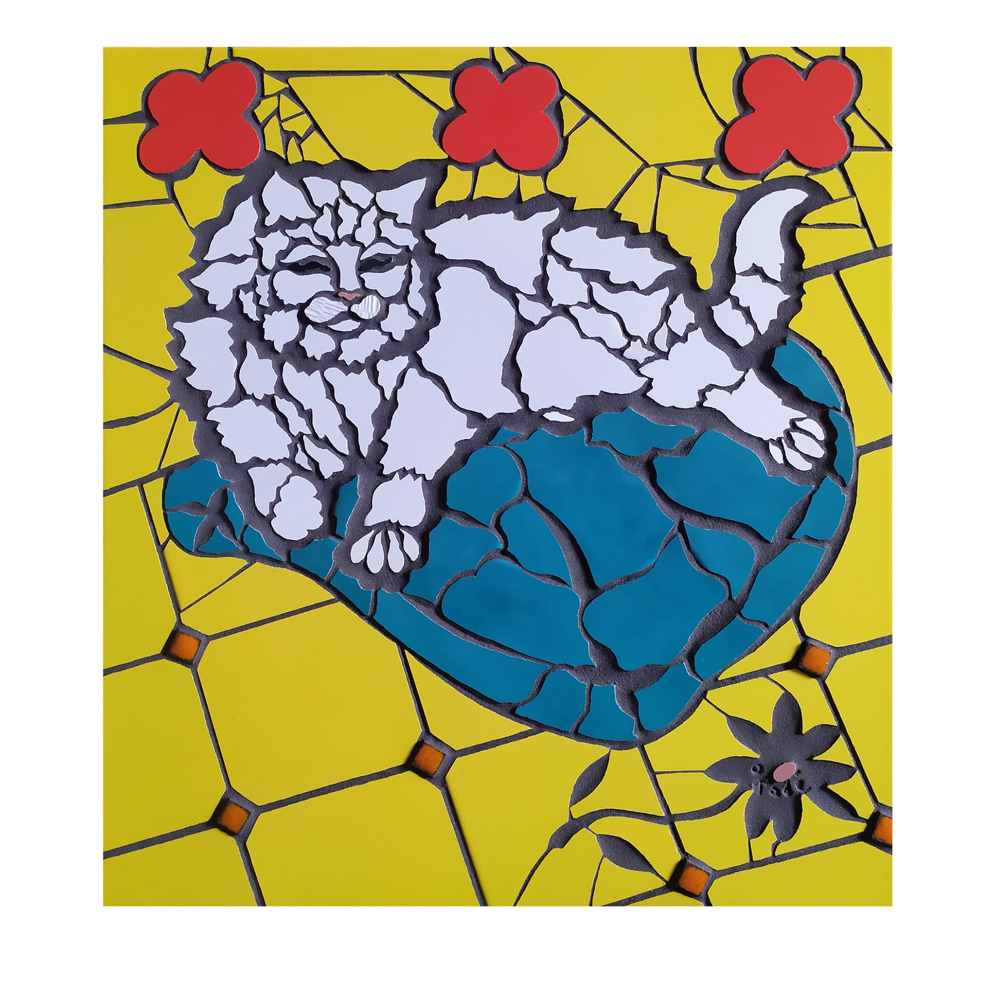 Composizione Con Gatto II Mosaico su pannello - Vista principale