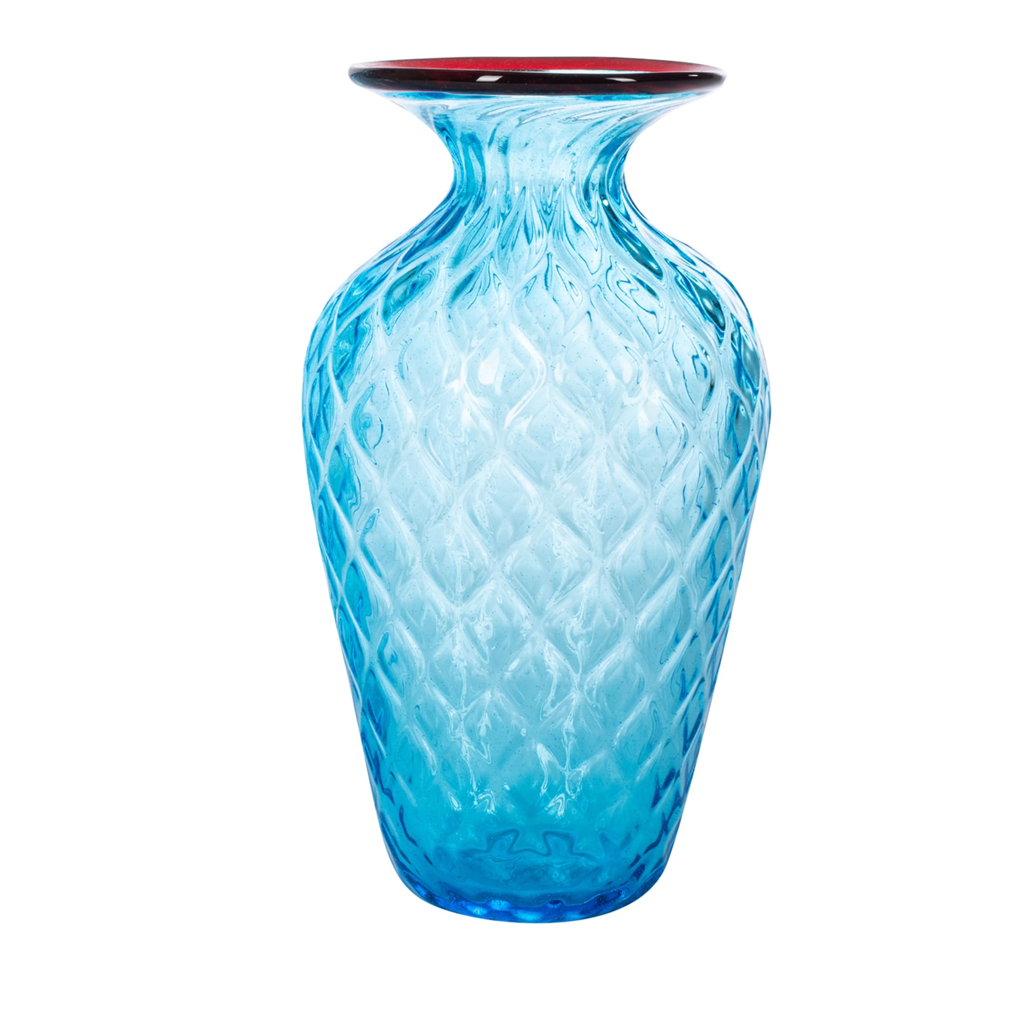 1950 Kleine hellblaue Balloton-Vase mit burgunderrotem Rand - Hauptansicht