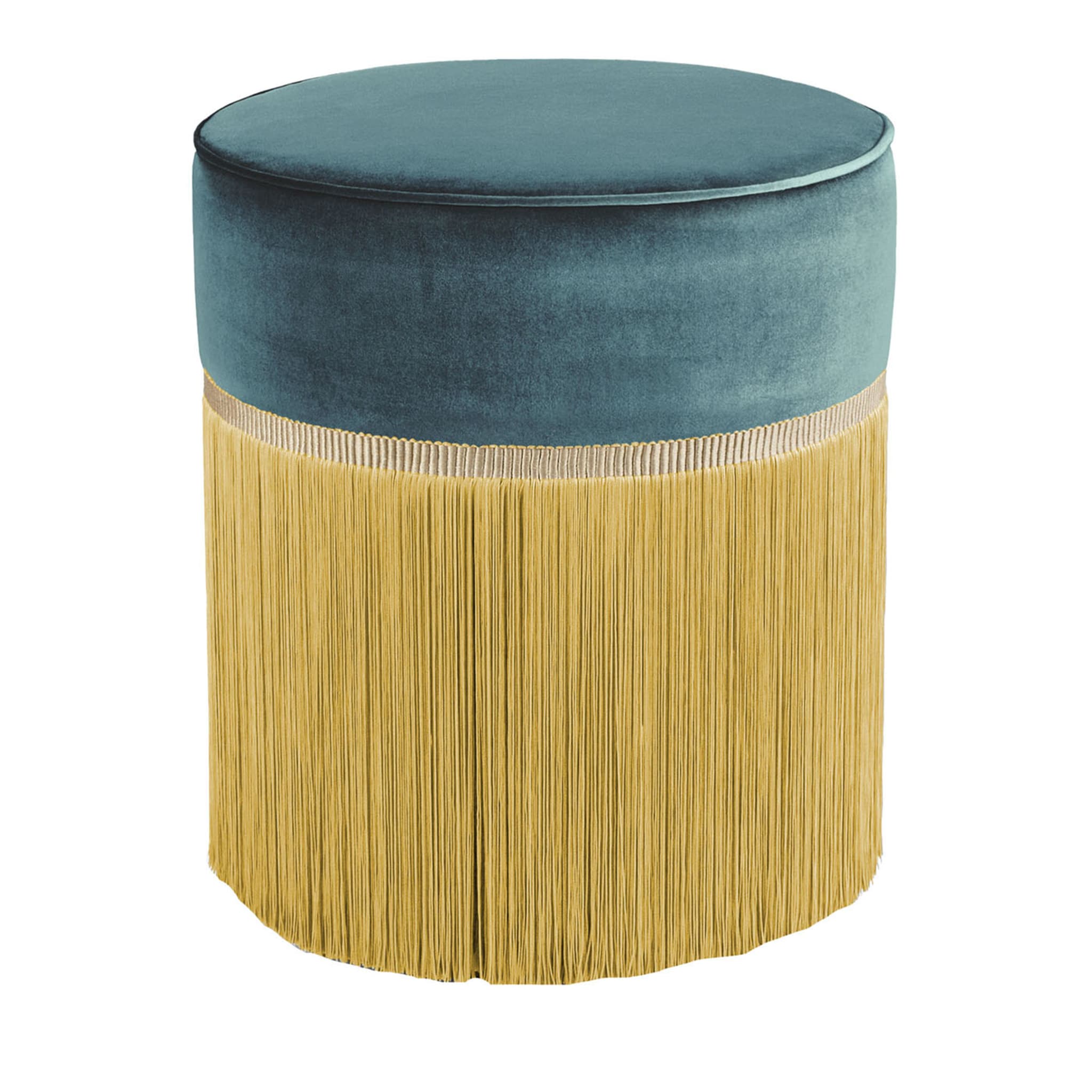 Emerald and Mustard Couture Geometric Bicolor Pouf - Main view