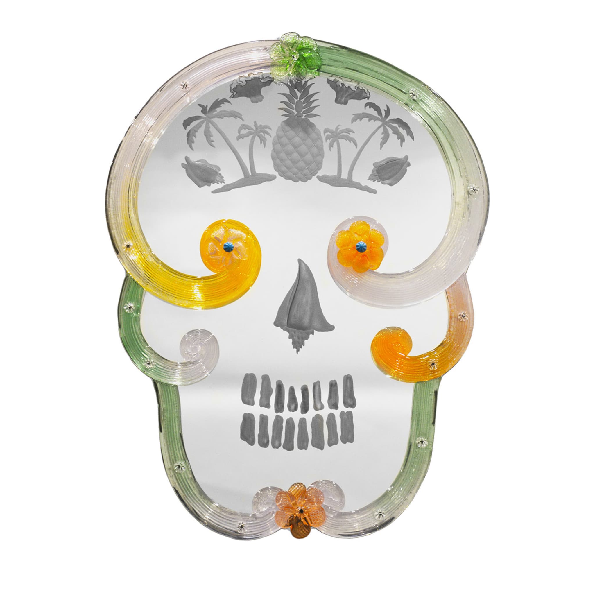 Green and Orange XL Pop Skull Mirror By Bradley Theodore - Main view