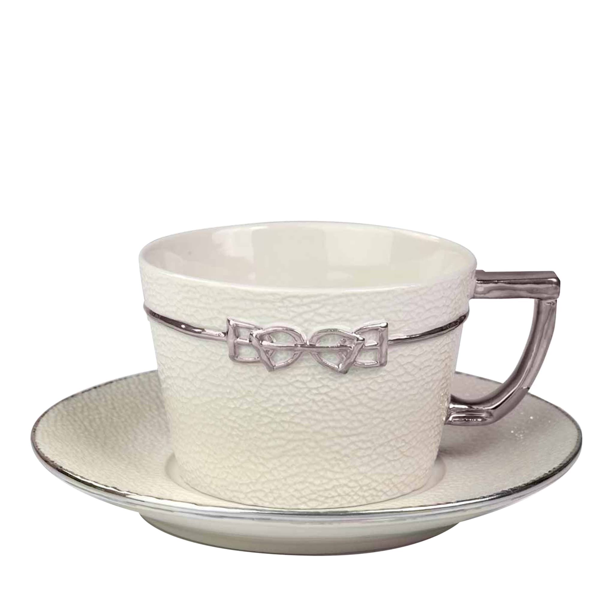 DRESSAGE TEA CUP AND SAUCER - WHITE AND SILVER - Main view