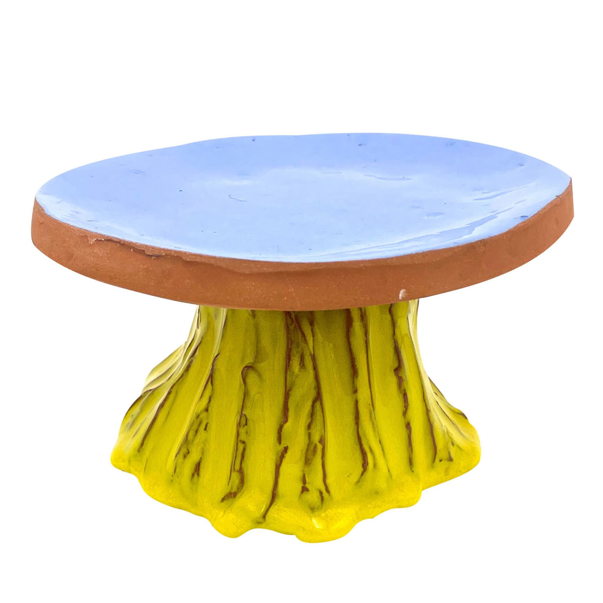 Alzata per torta Fungo Vulcano giallo cadmio e lilla - Vista principale