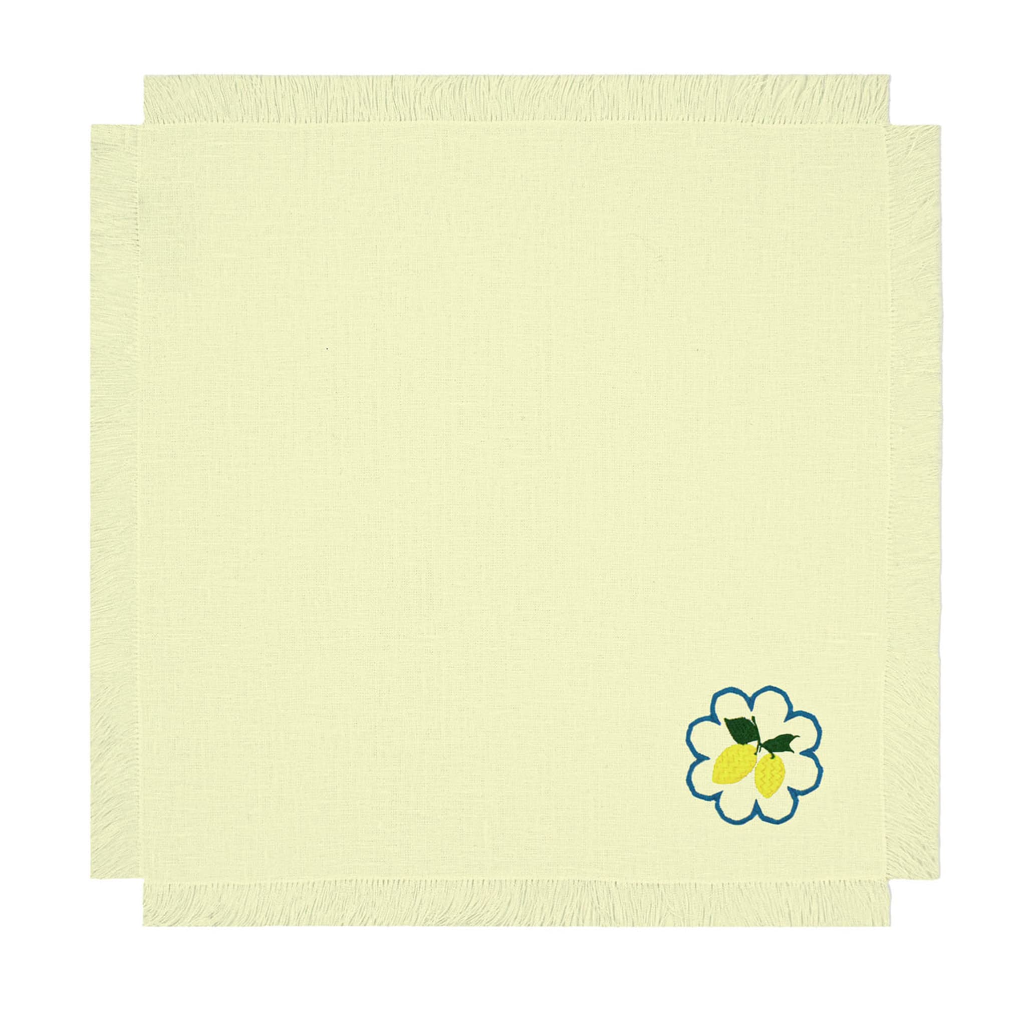 Limoni Multicolore Set de 6 serviettes de table brodées à franges jaune - Vue principale