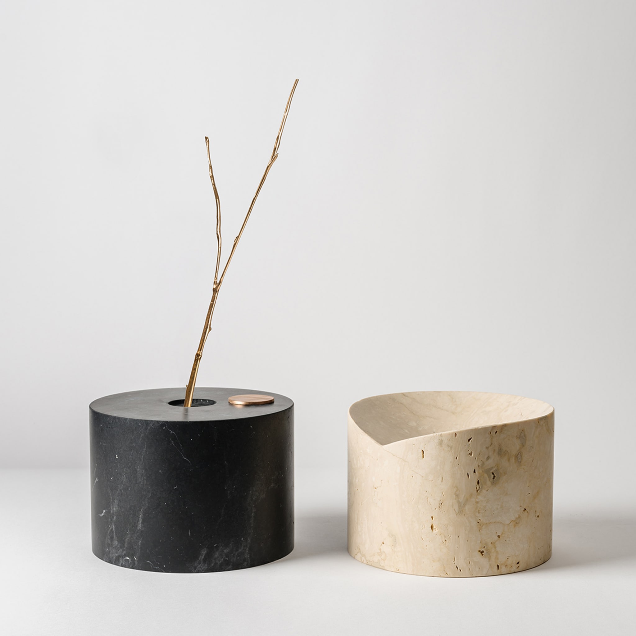 Here and Now Ostuni Travertine and Black Marquina Vase - Alternative view 1