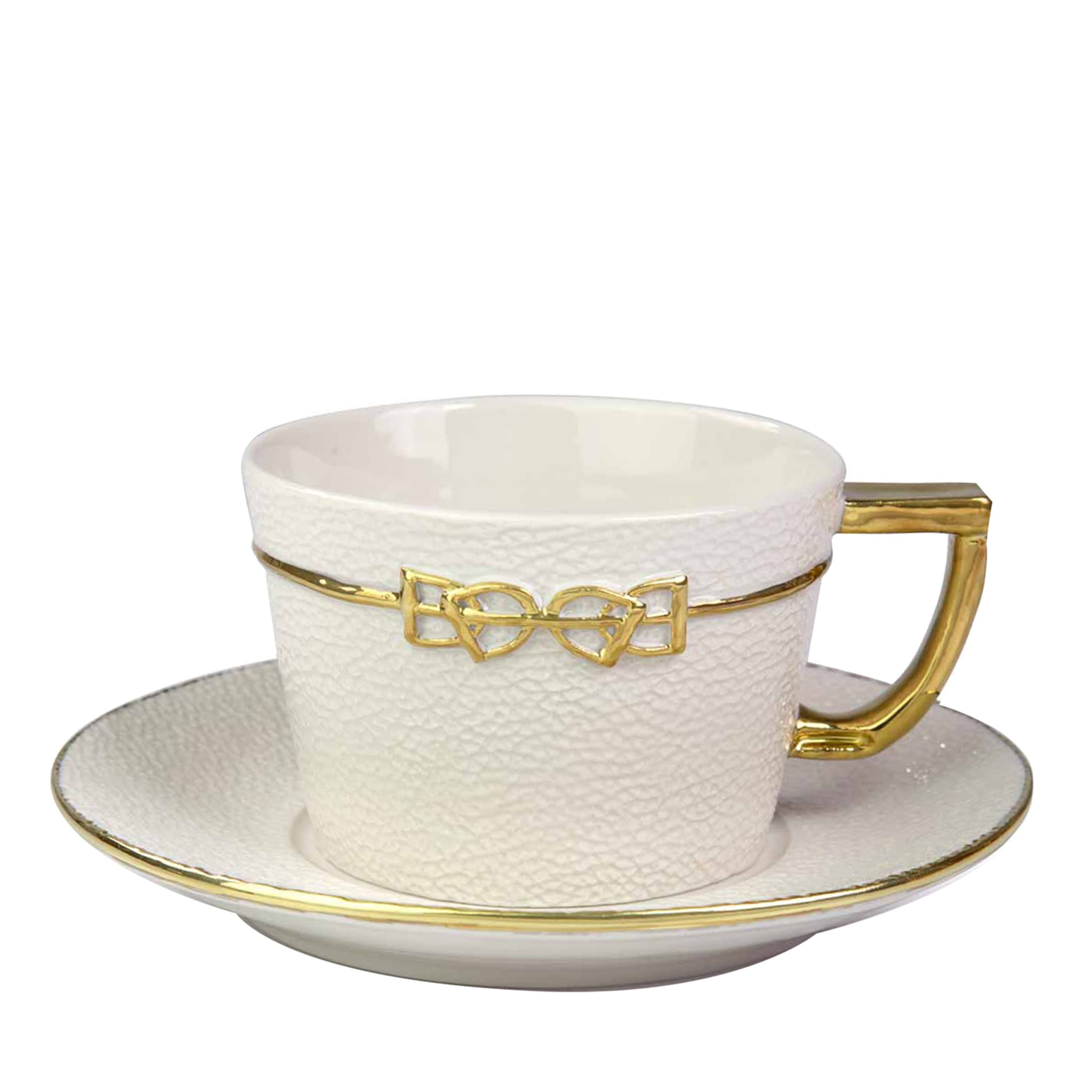 DRESSAGE TEA CUP AND SAUCER - WHITE AND GOLD - Main view
