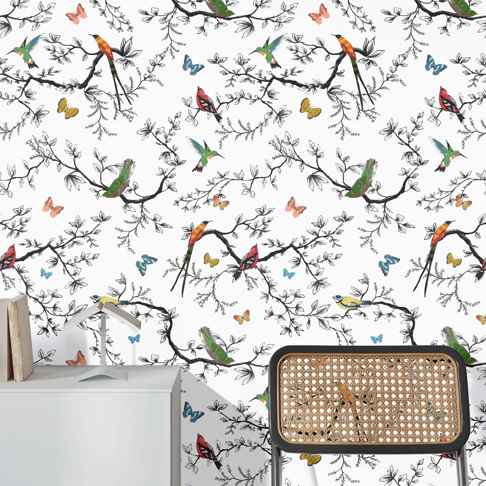 Whimsical Birds and Butterflies Wallpaper - Alternative view 2