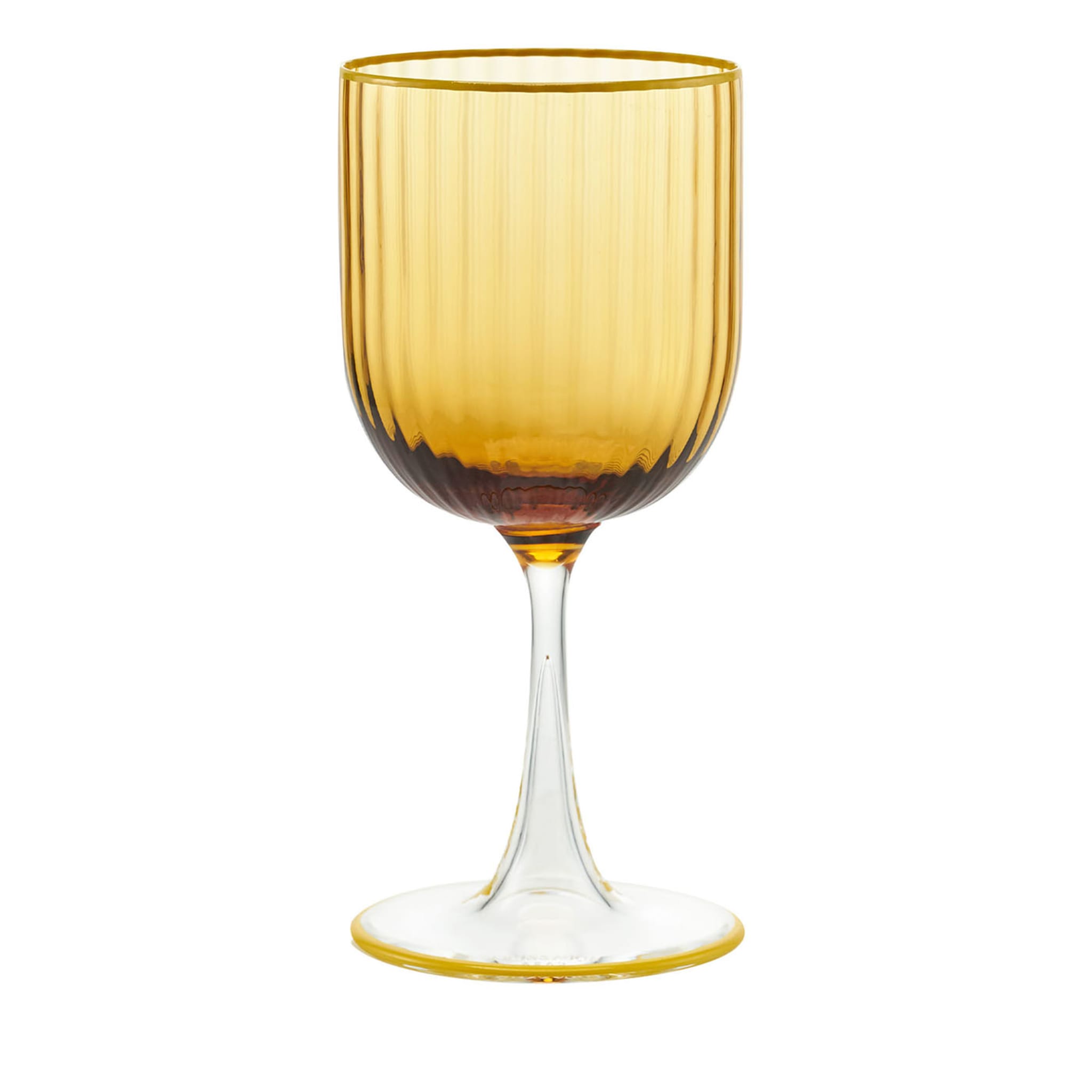 Set of Two Mouth-Blown Amber & Yellow White Wine Glasses - Main view