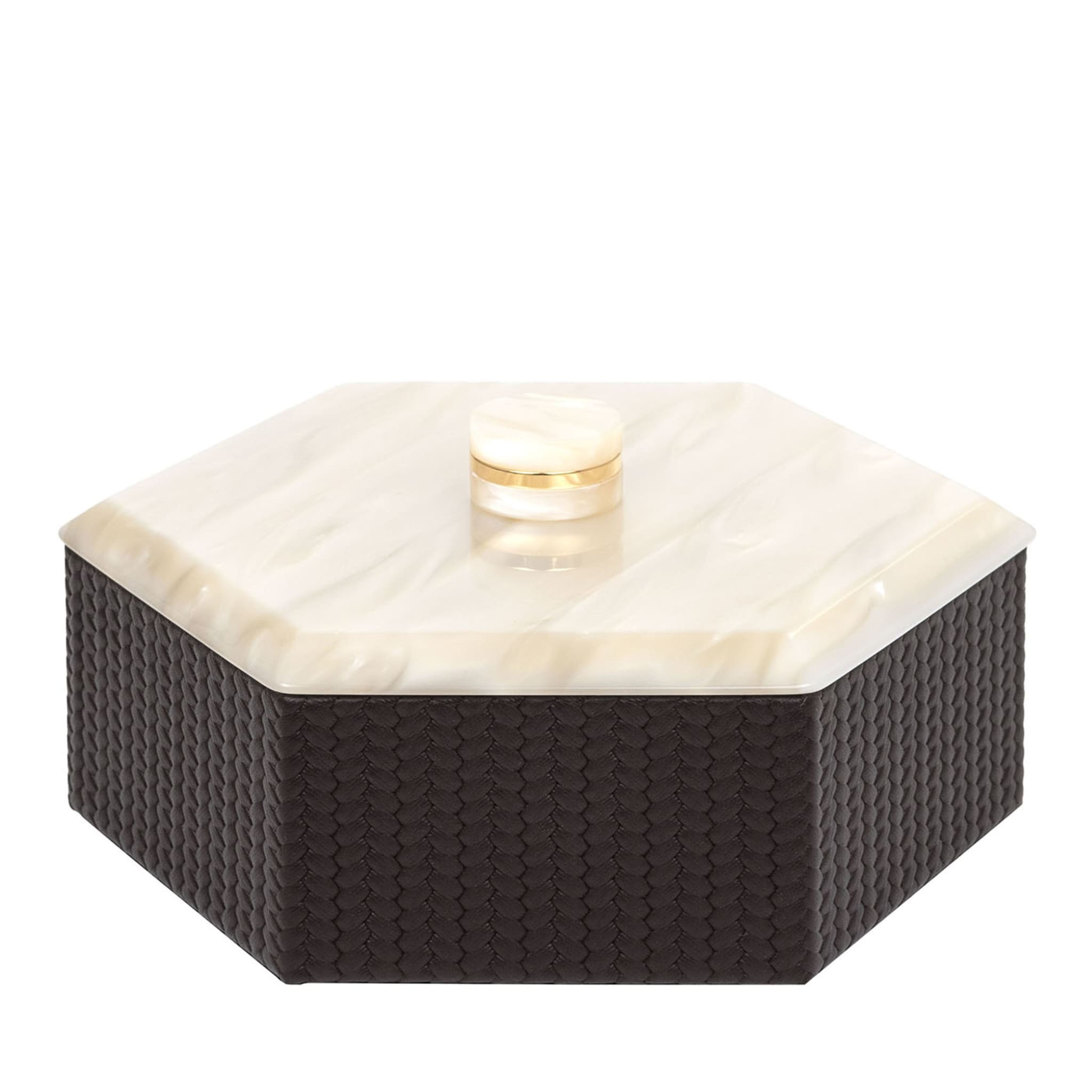 Kelly Low Small Hexagonal-Cut Brown Box with Lid - Main view