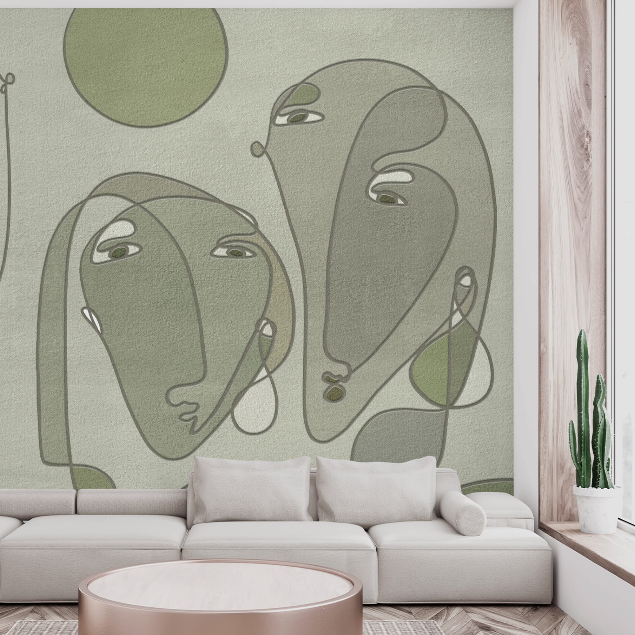 Olive green singular faces textured wallpaper - Alternative view 1