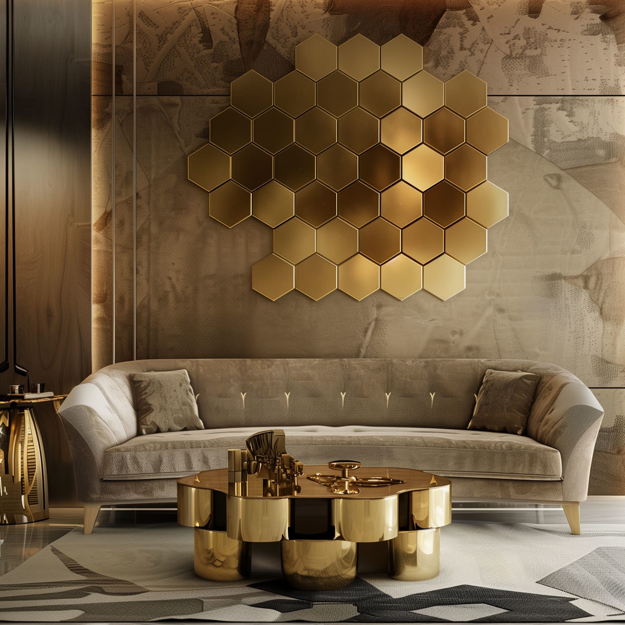 Infinito Set of 20 Hexagonal Scruffy-Looking Brass Tiles - Alternative view 3