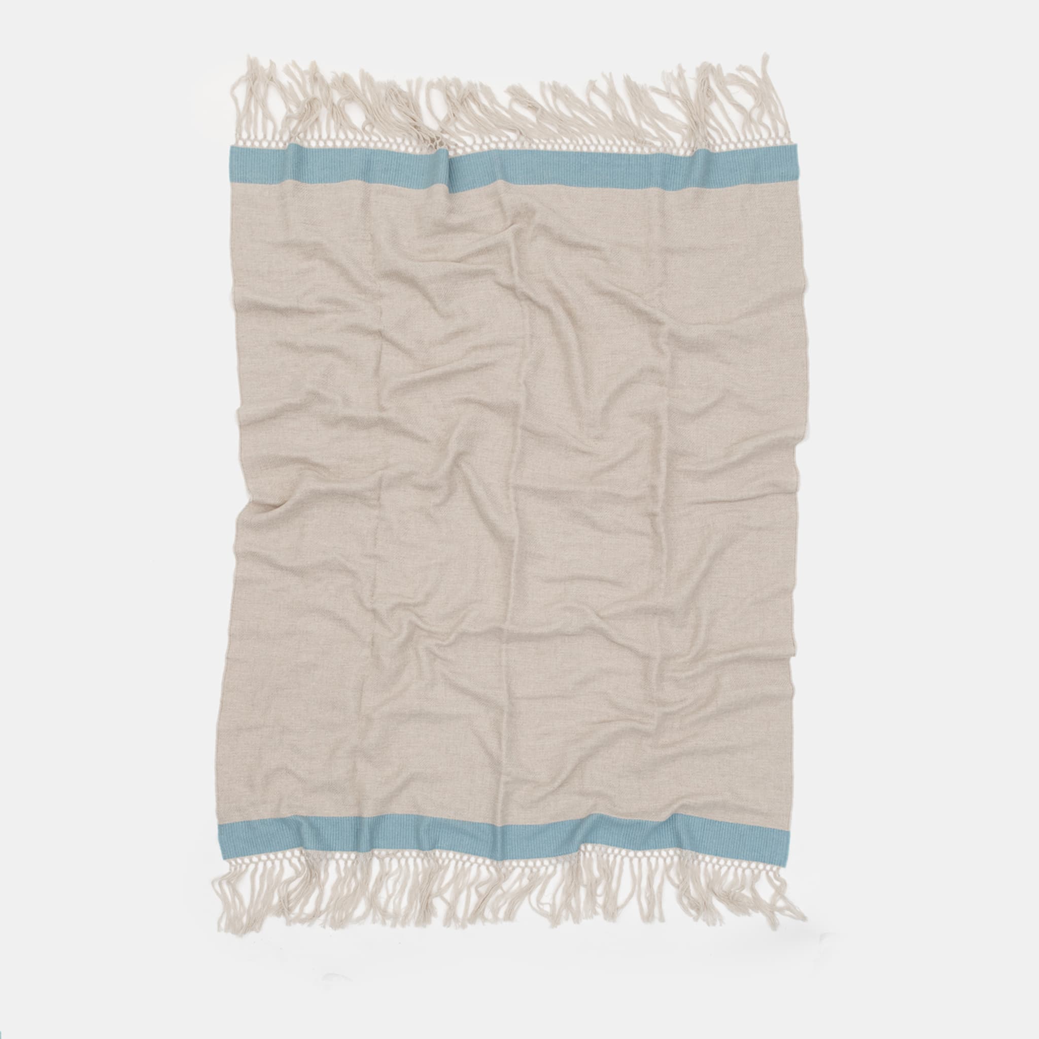 Hellblau-gefranste Decke mit Bändern - Alternative Ansicht 1