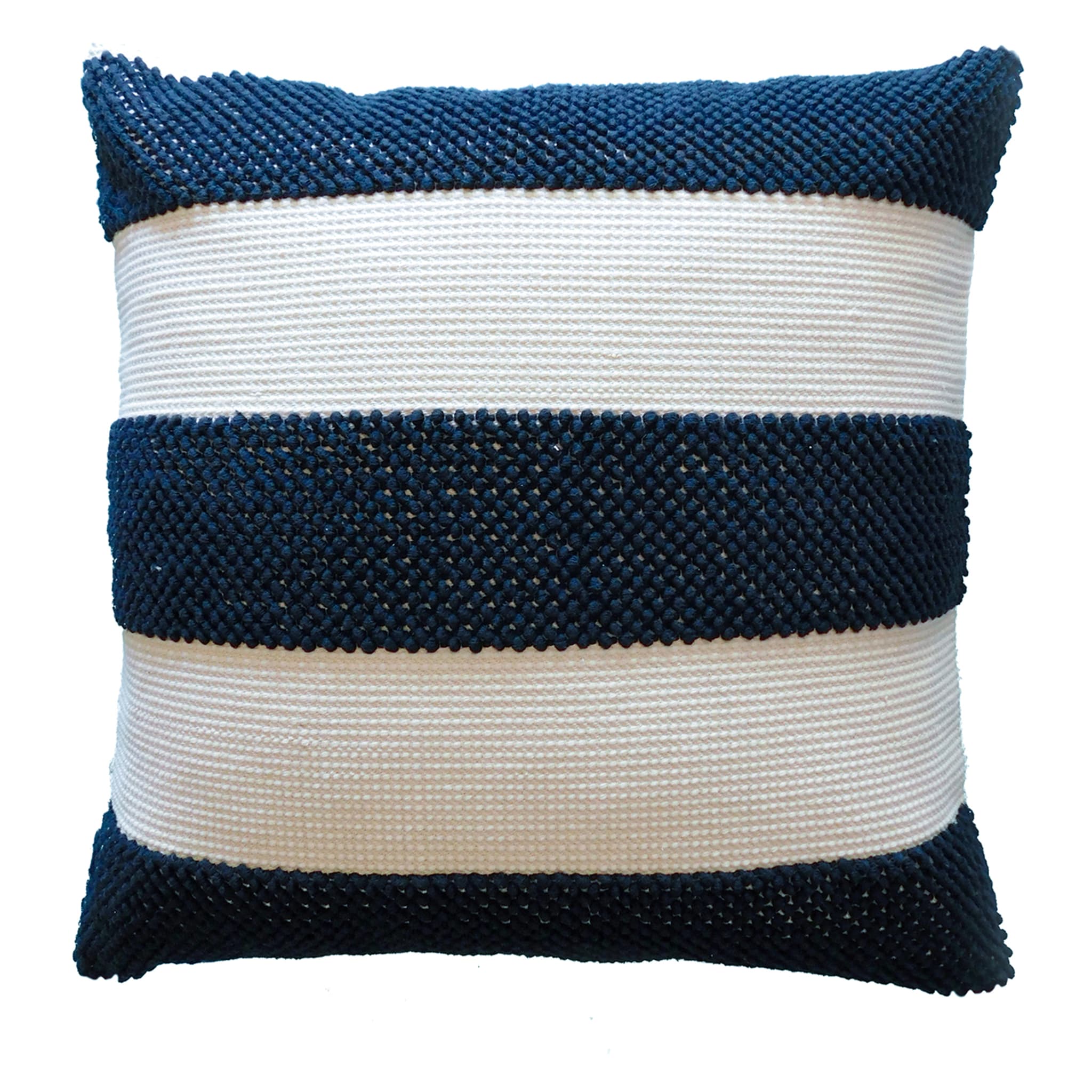 Maurice 3-Stripes Blue and Ecru Cushion - Main view