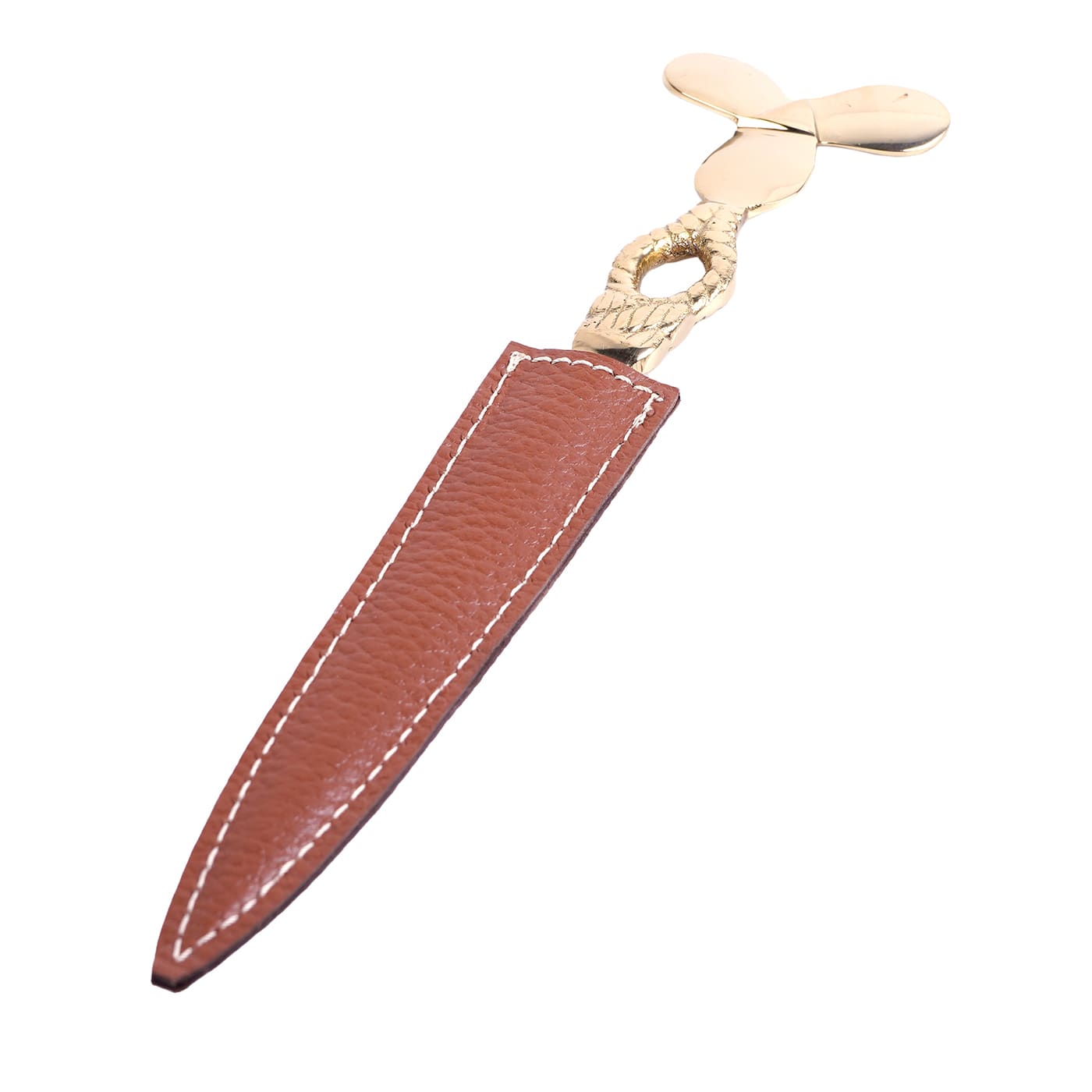Propeller Brass Paper Knife with Beige Eco-Leather Sheath - Marricreo