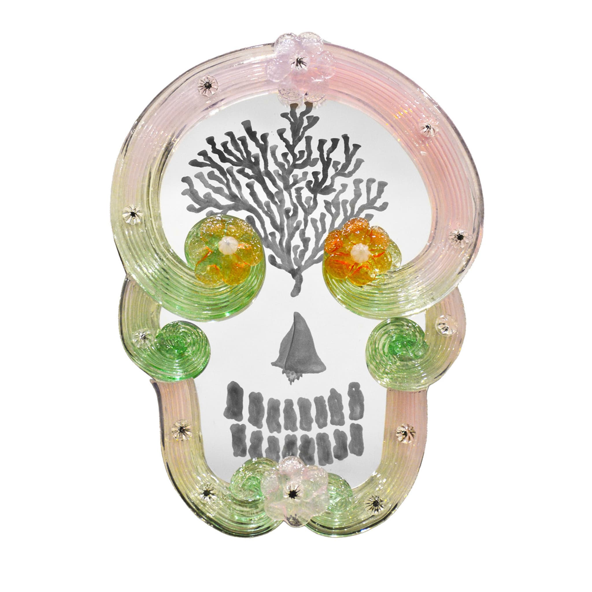 Espejo Pop Skull rosa y verde por Bradley Theodore - Vista principal