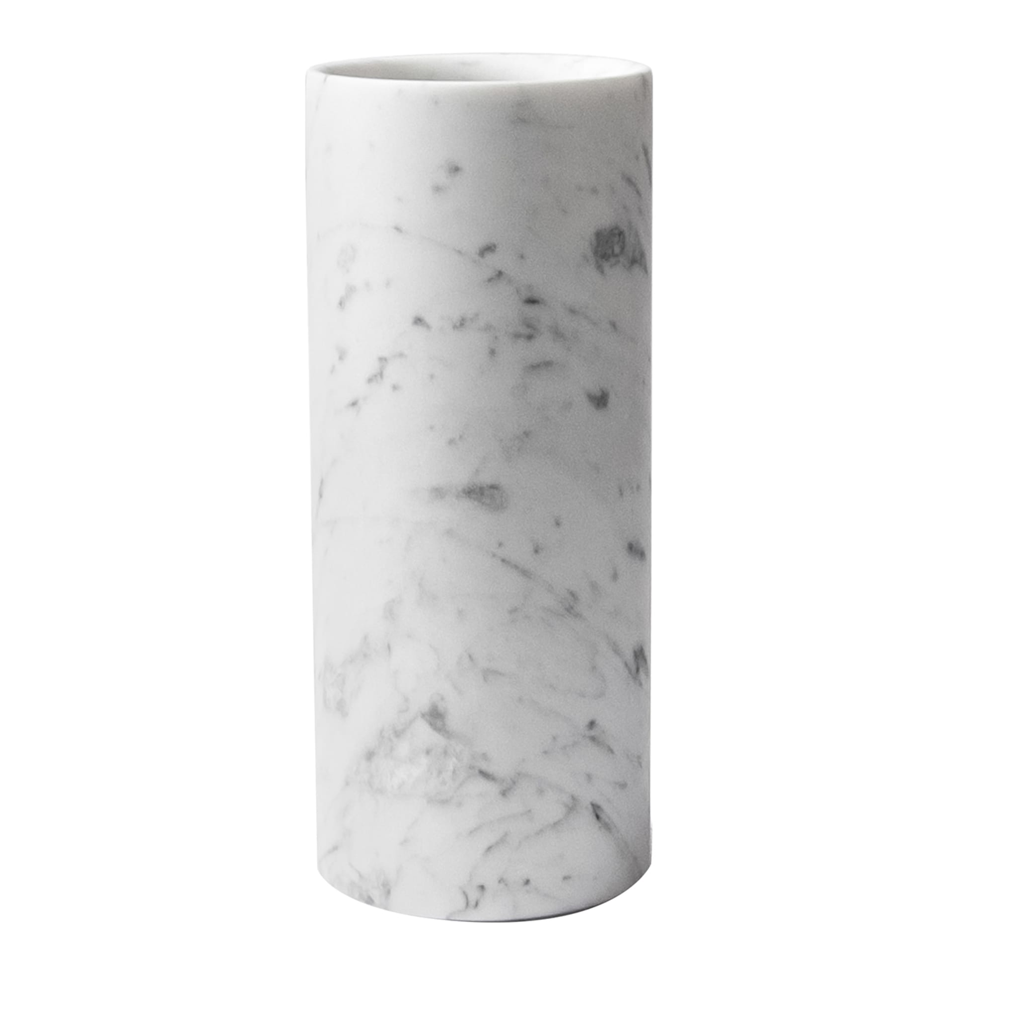Vaso cilindrico in marmo bianco satinato di Carrara - Vista principale