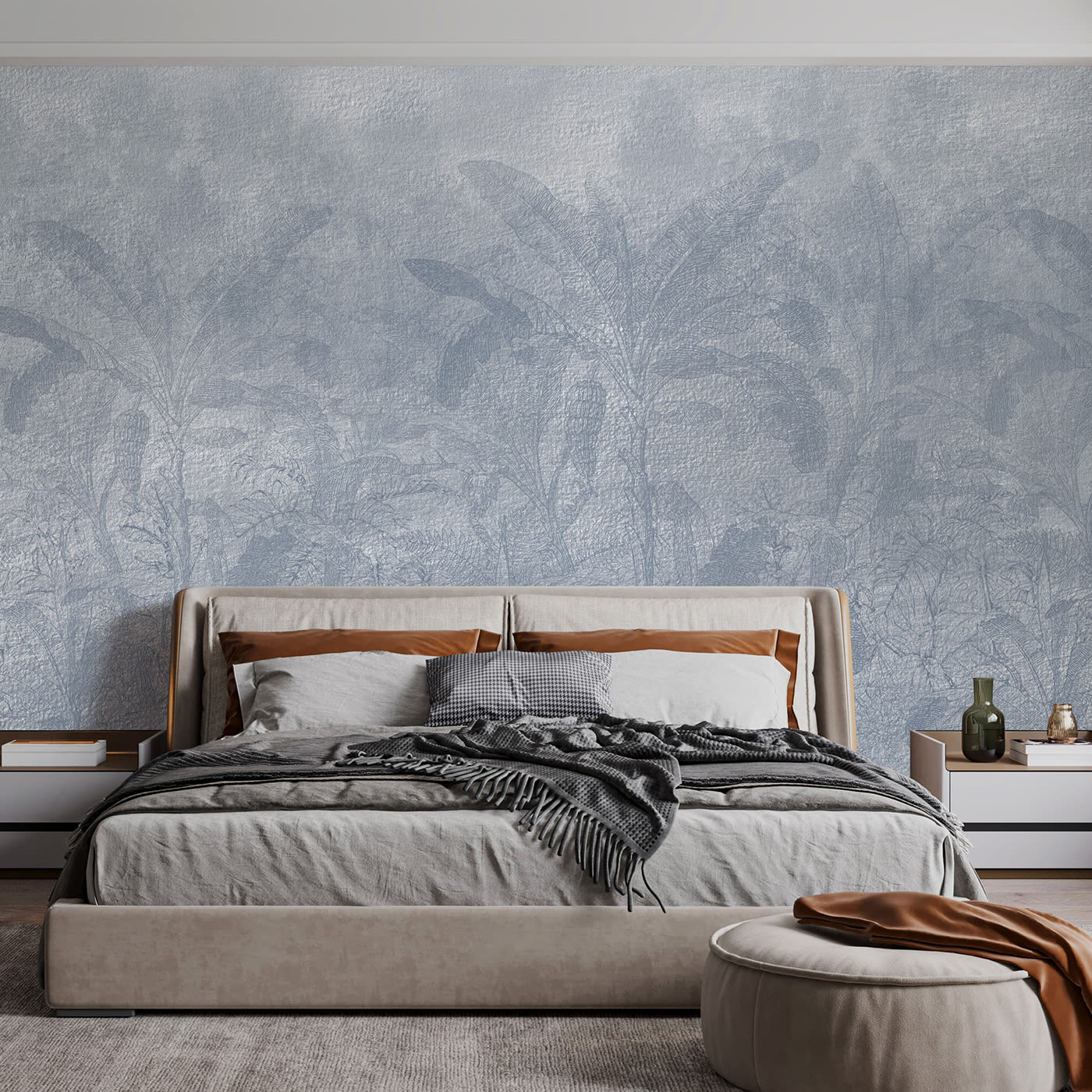 Light blue Tropical forest textured wallpaper - Affreschi & Affreschi
