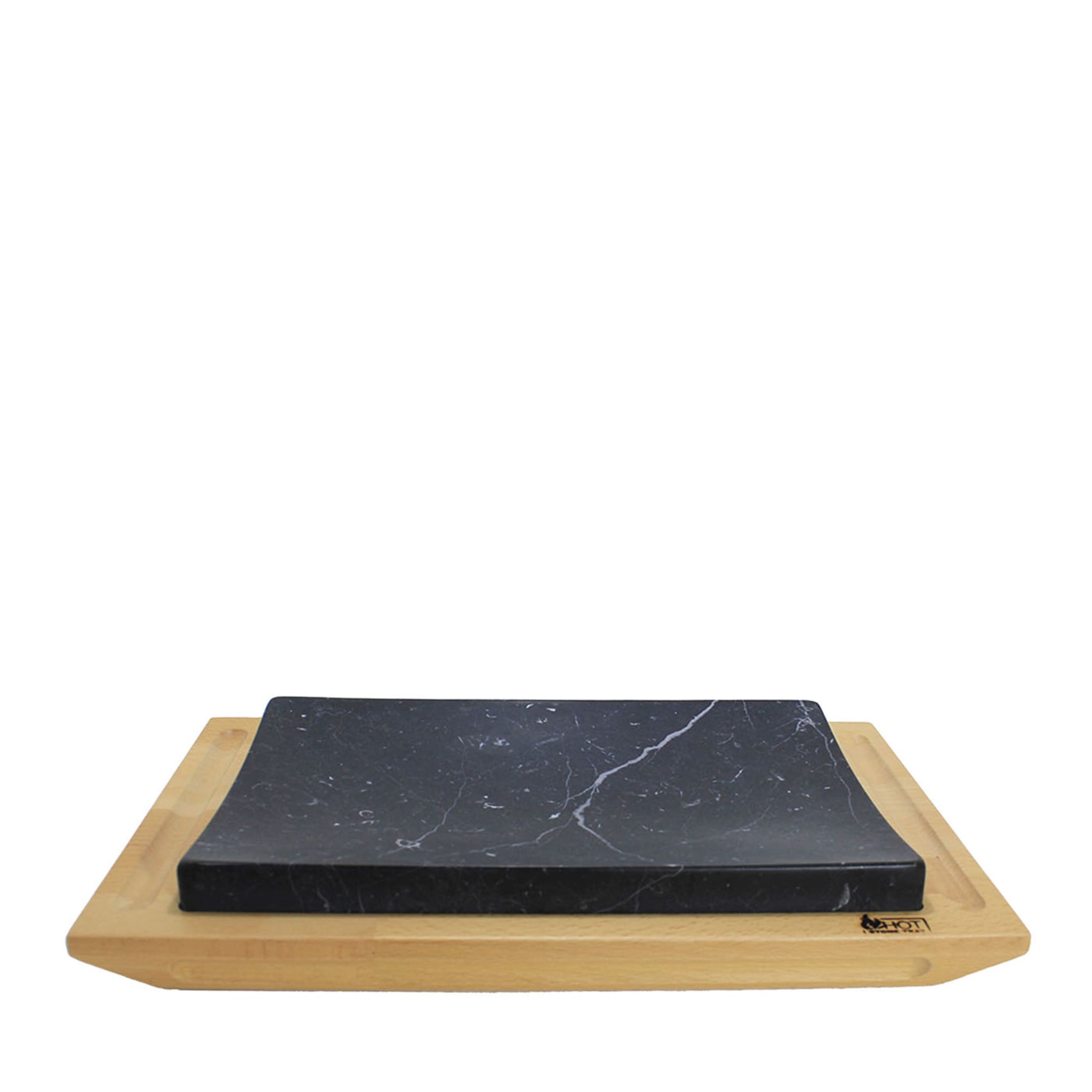 Concave Black Marquinia Tray with Wooden Base - Main view