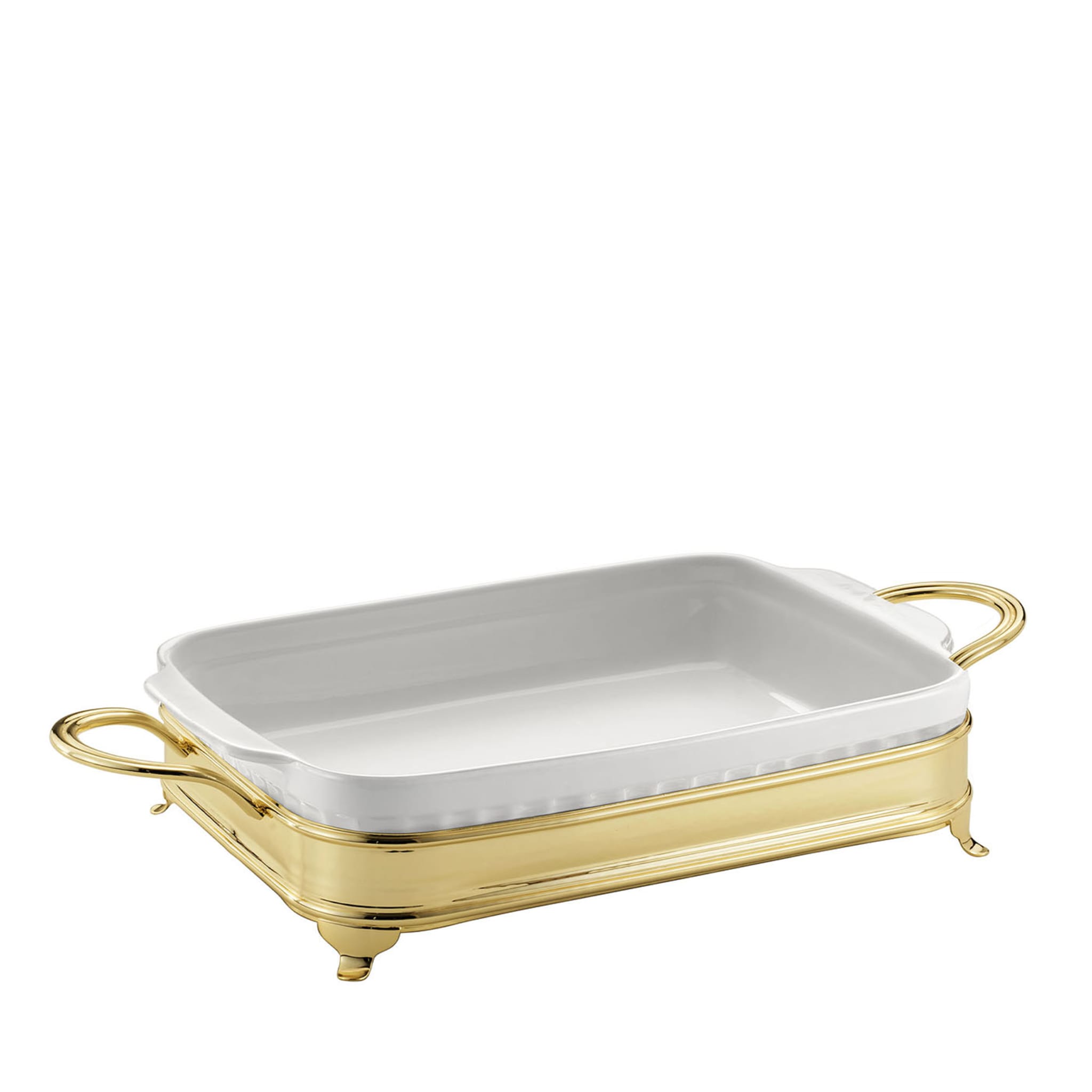 Rectangular Baking Dish with Two-Handle Golden Holder - Main view