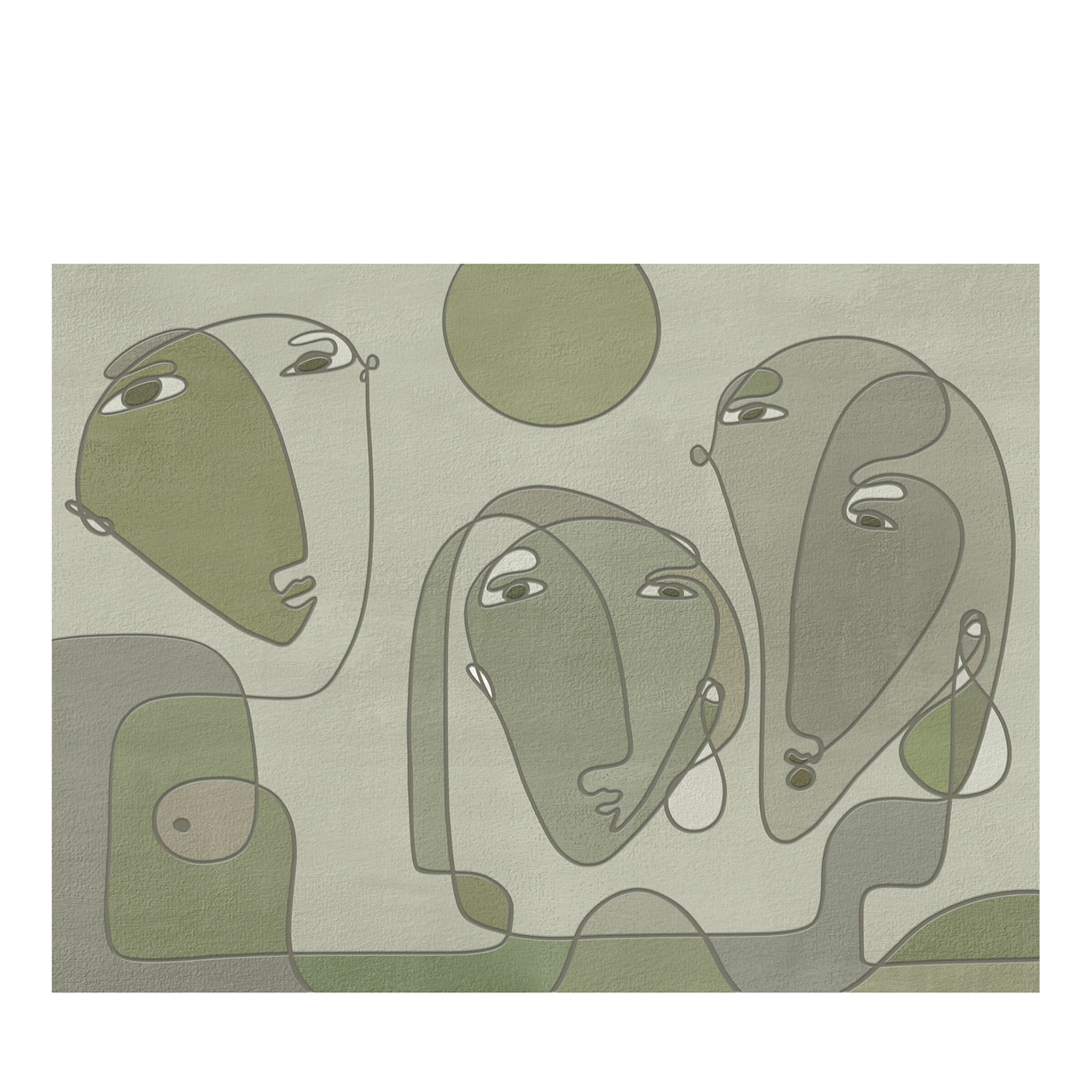 Olive green singular faces textured wallpaper - Main view