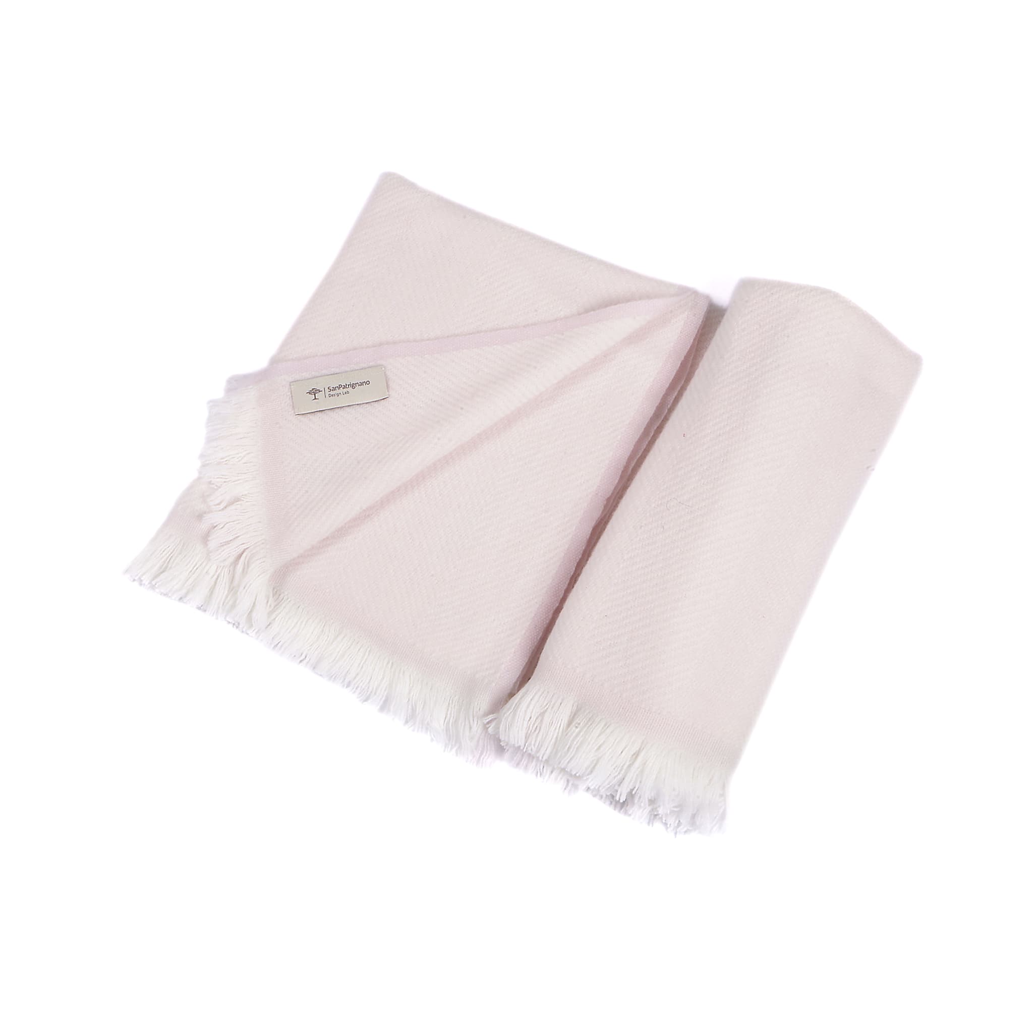 Coperta per neonati in 100% cashmere color crema e rosa tenue con frange corte - Vista principale