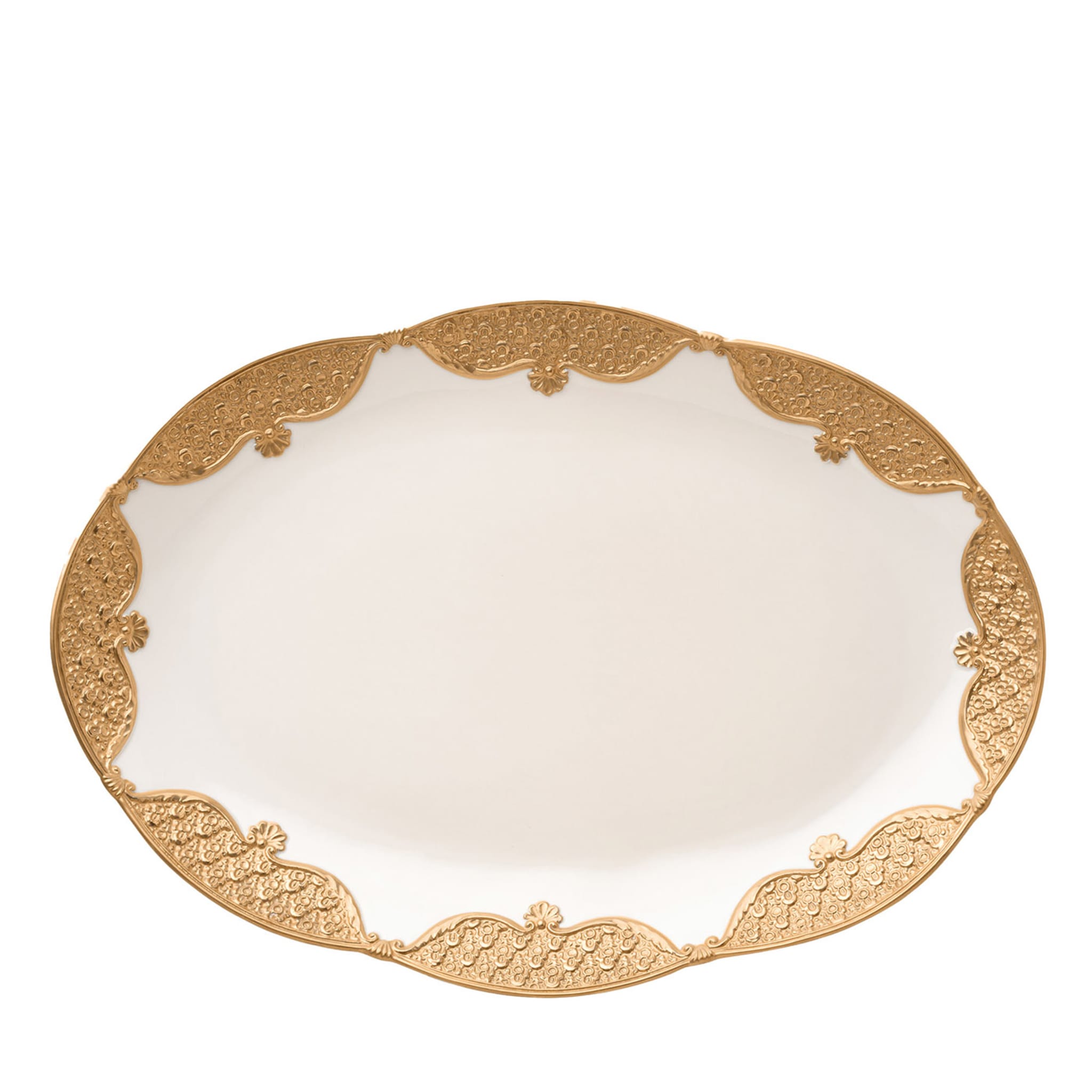 Caterina Grand plat de service ovale blanc et or - Vue principale