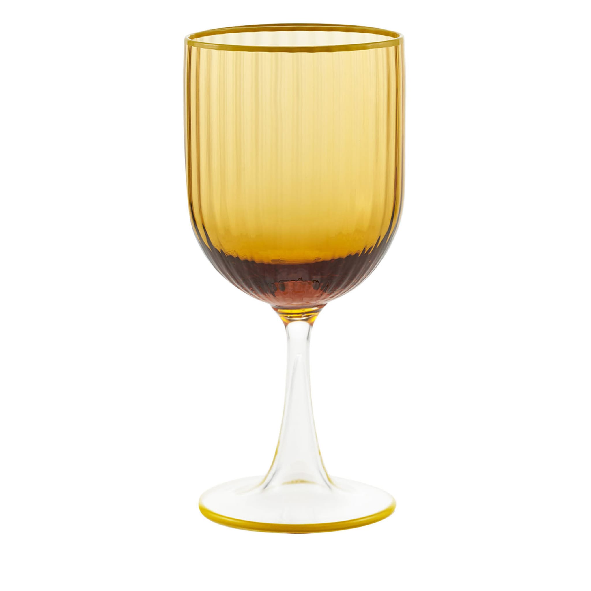 Set di due calici da vino giallo e rosso ambrato soffiati a bocca  - Vista principale