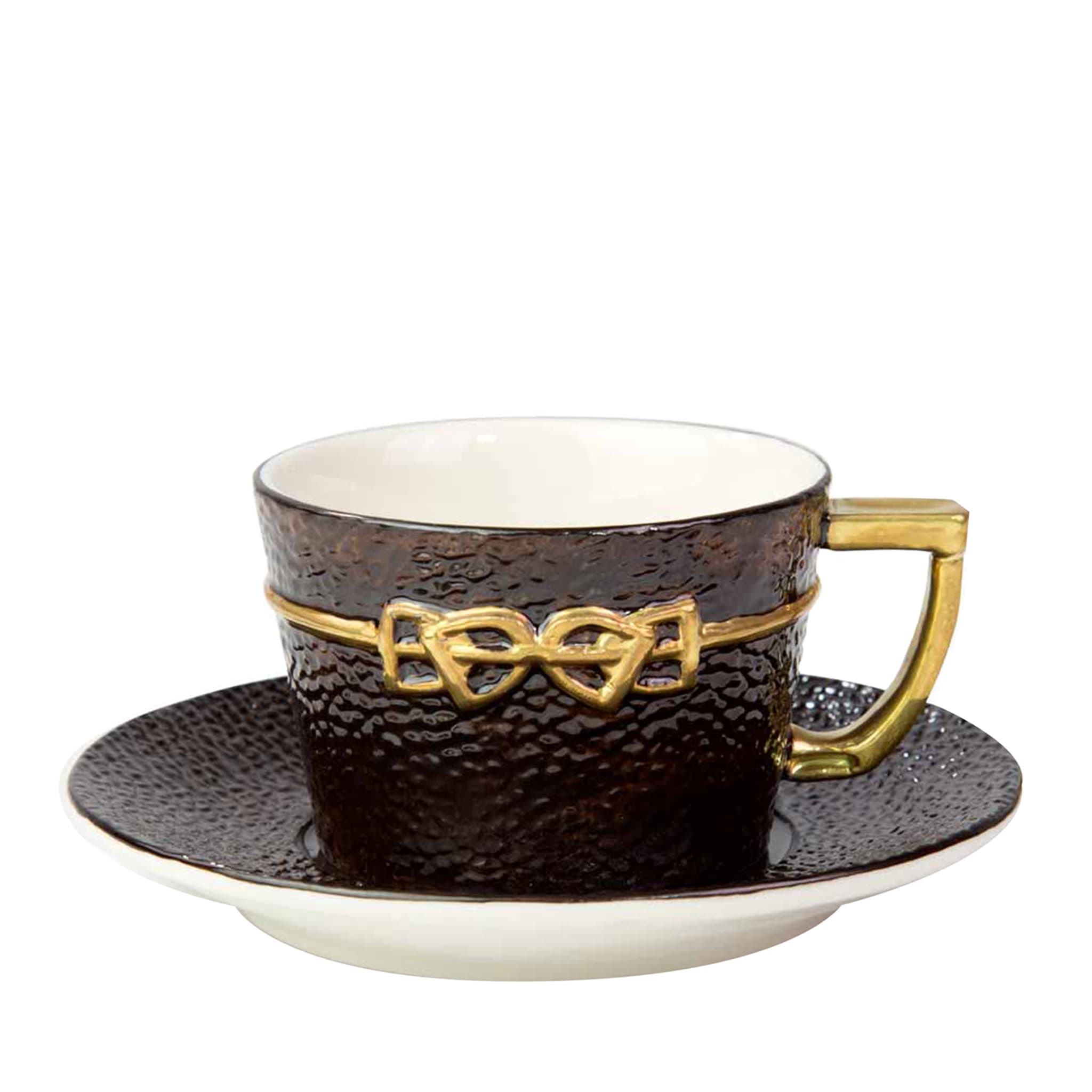DRESSAGE COFFEE CUP AND SAUCER - BLACK AND GOLD - Main view
