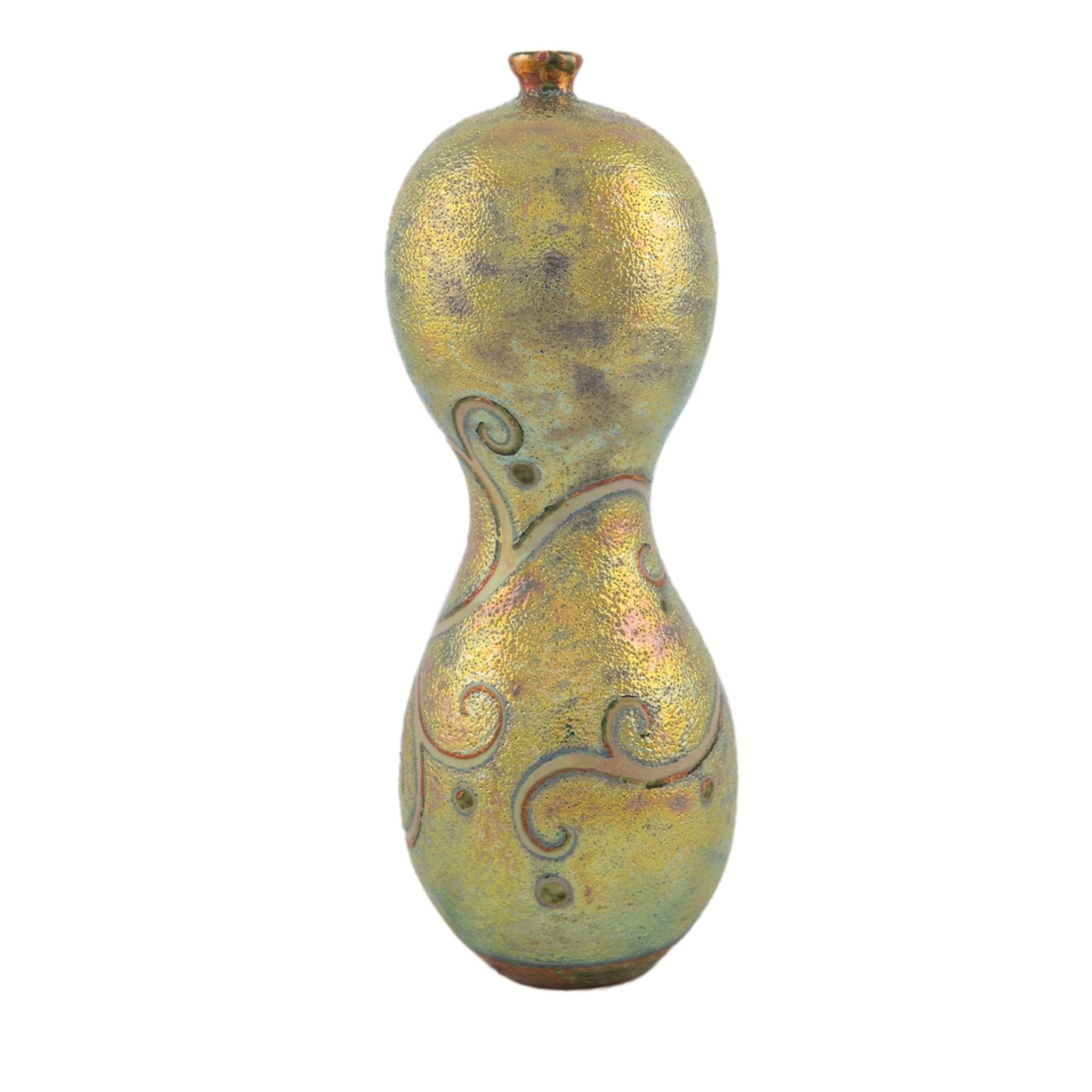 Sanduhrförmige irisierende polychrome Lüster-Vase mit Trieben - Hauptansicht