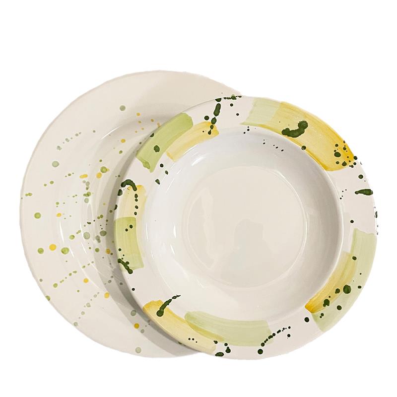 Astratto Green & Yellow Set of 2 Plates by Caterina Aquinardi - Materia Ceramica