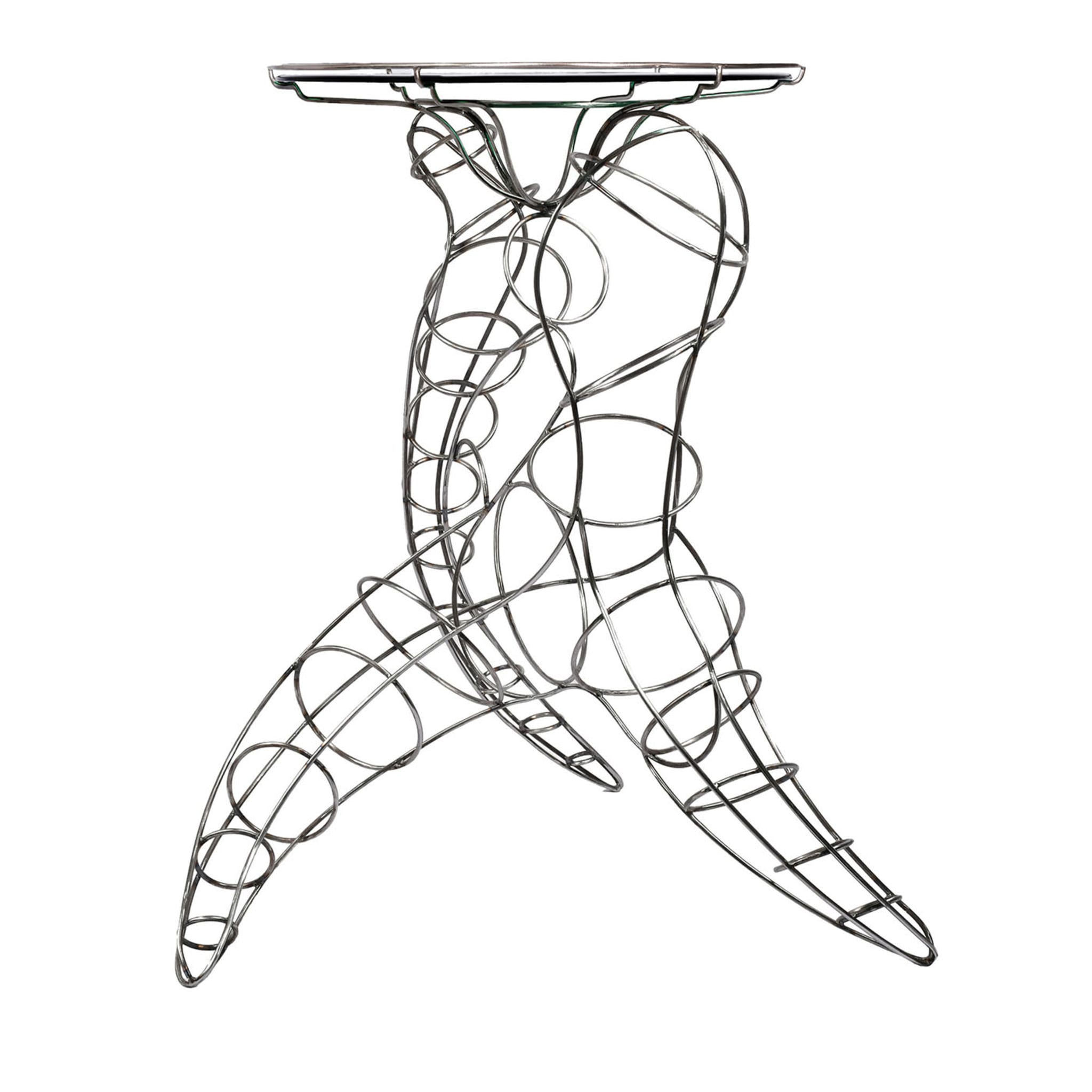 Tavolo alto Mr Joe in metallo con piano in vetro di Murano - Vista principale