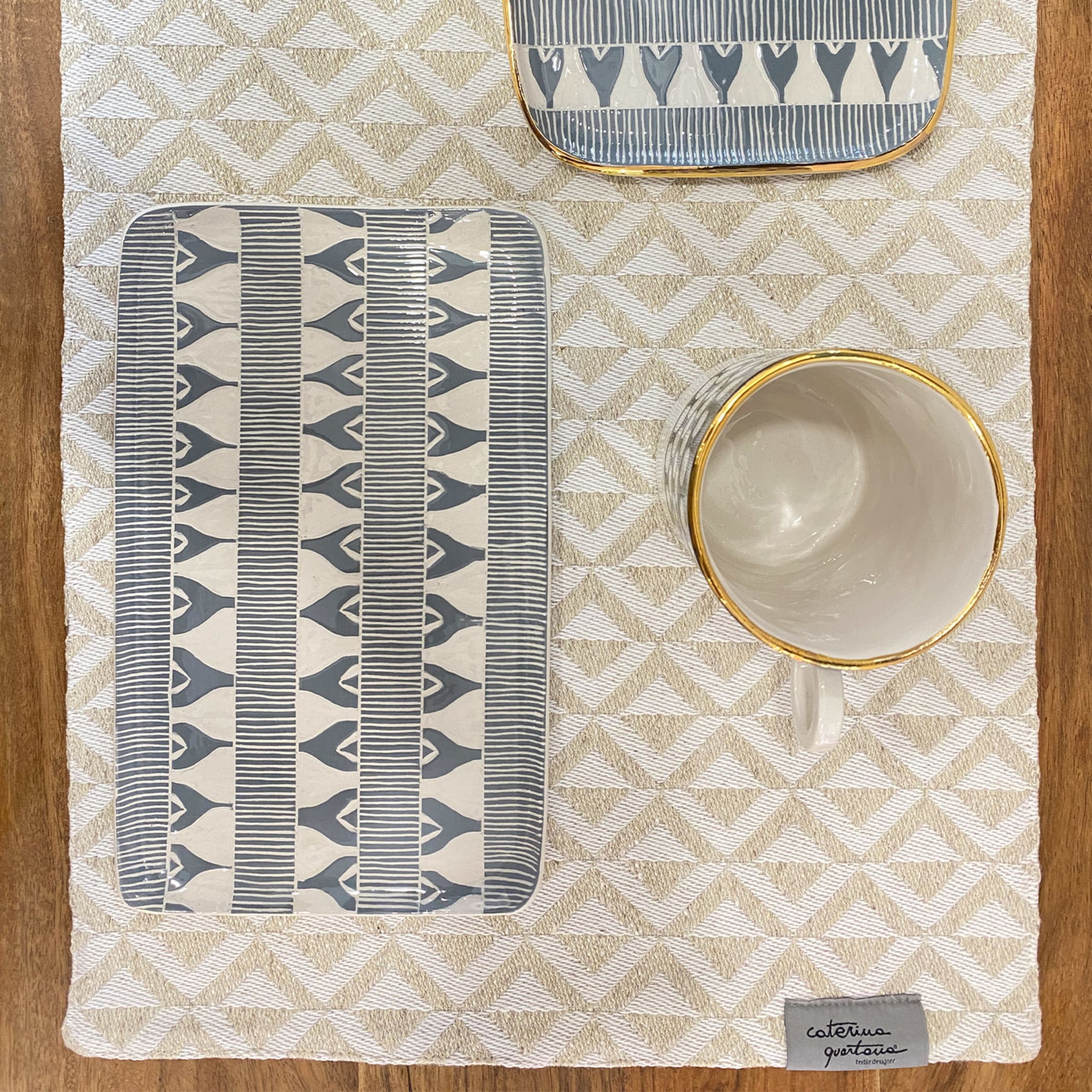 Losanghe Patterned Set of 2 Off-White&Ecru Placemats - Alternative view 1