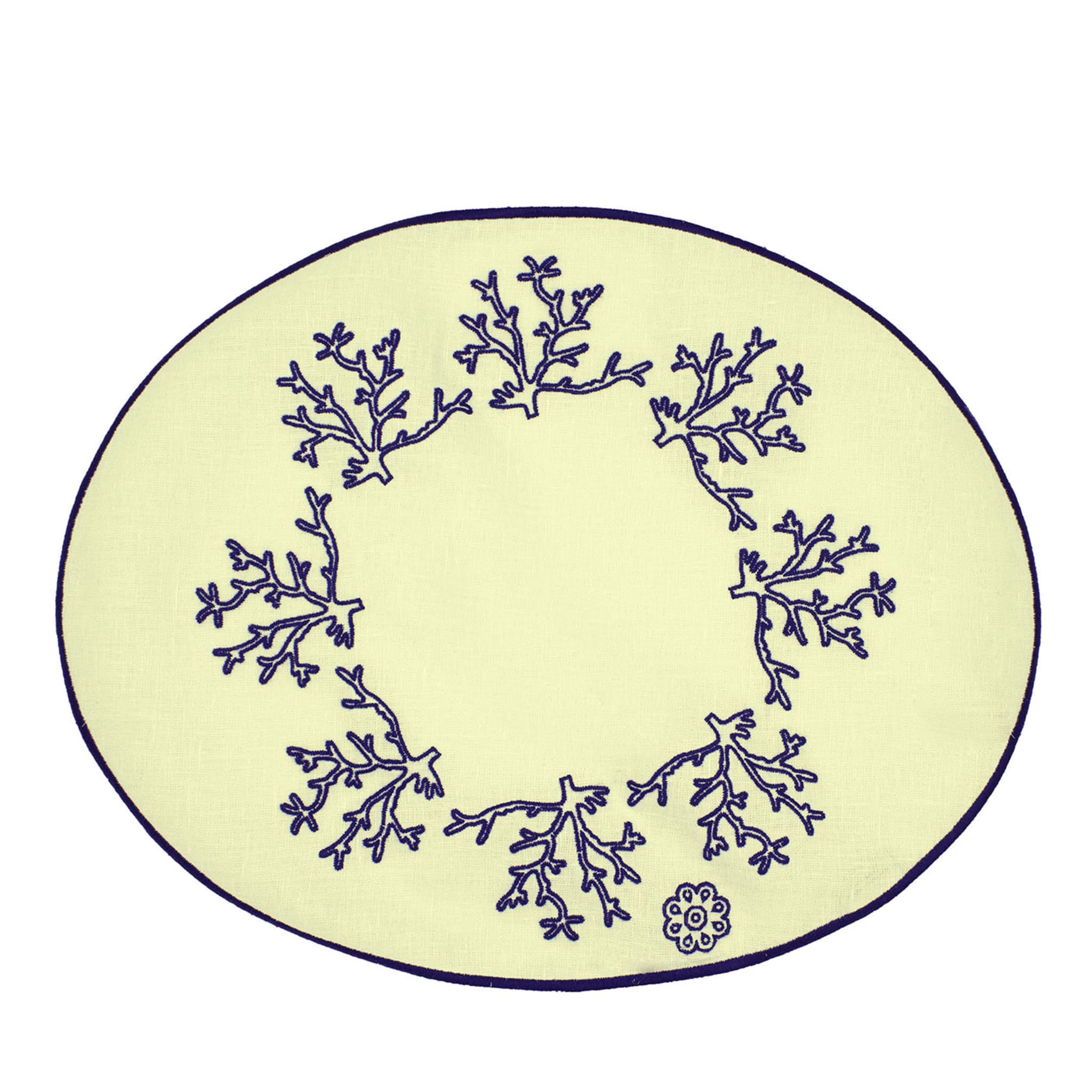 Corallo Blu Set of 2 Oval Embroidered Yellow Table Mats - Main view